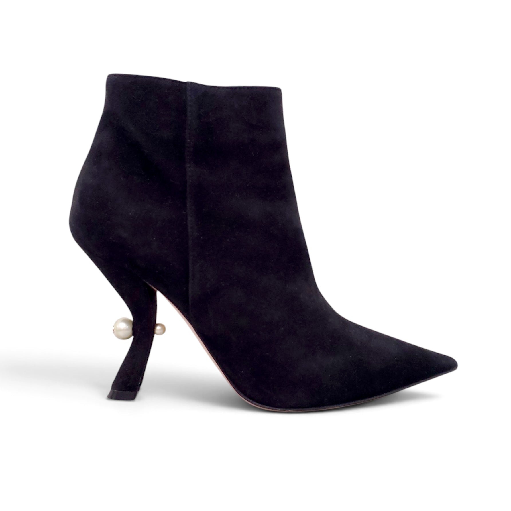 CHRISTIAN DIOR BLACK SUEDE BOOTIES WITH CURVED HEELS  - SIZE 38.5