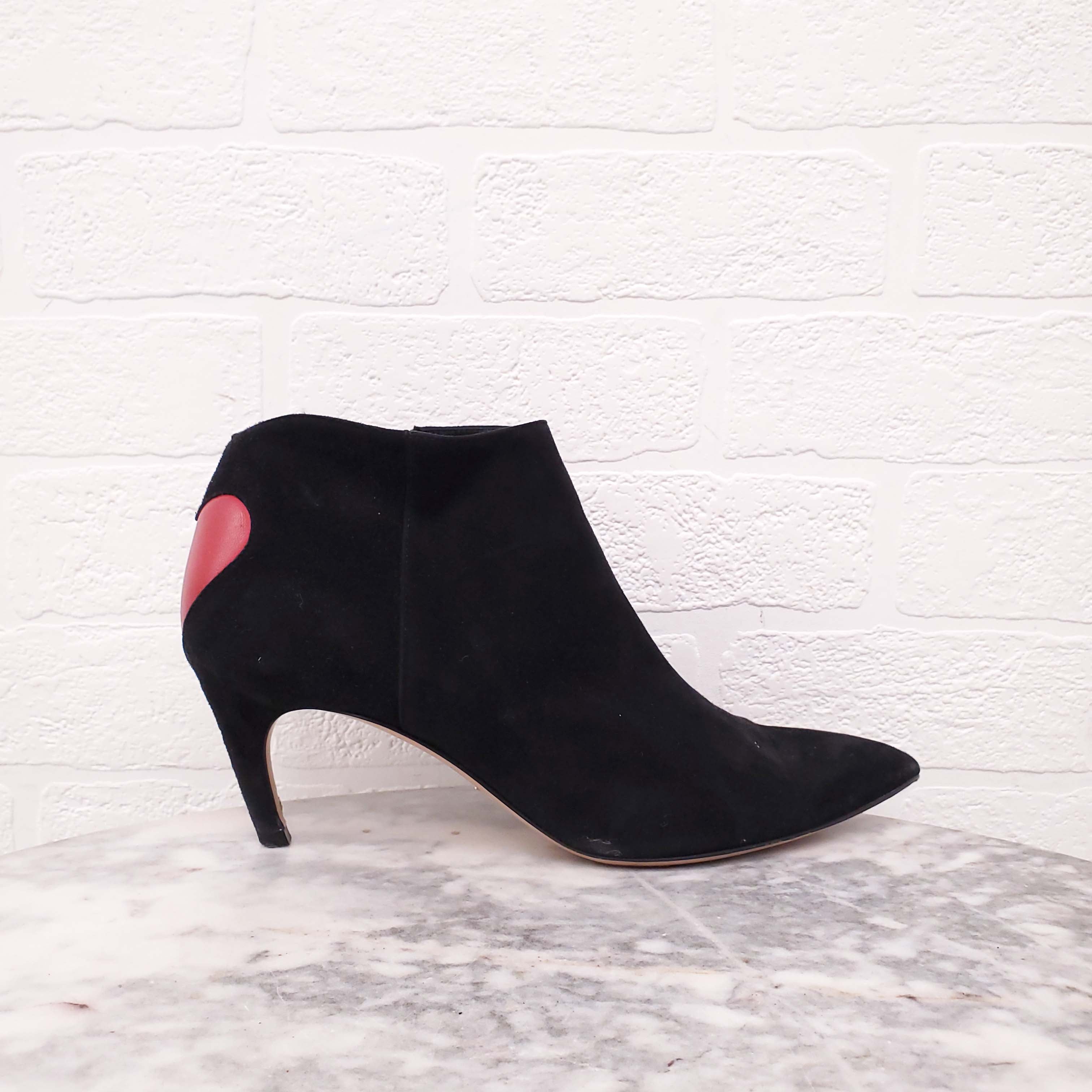 CHRISTIAN DIOR BLACK SUEDE BOOTIES WITH RED HEART - SIZE 38.5