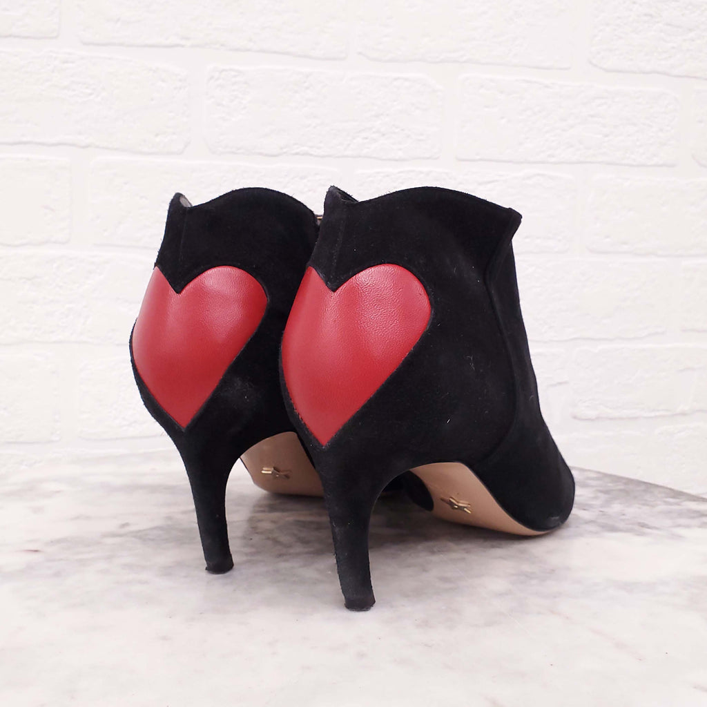 CHRISTIAN DIOR BLACK SUEDE BOOTIES WITH RED HEART - SIZE 38.5
