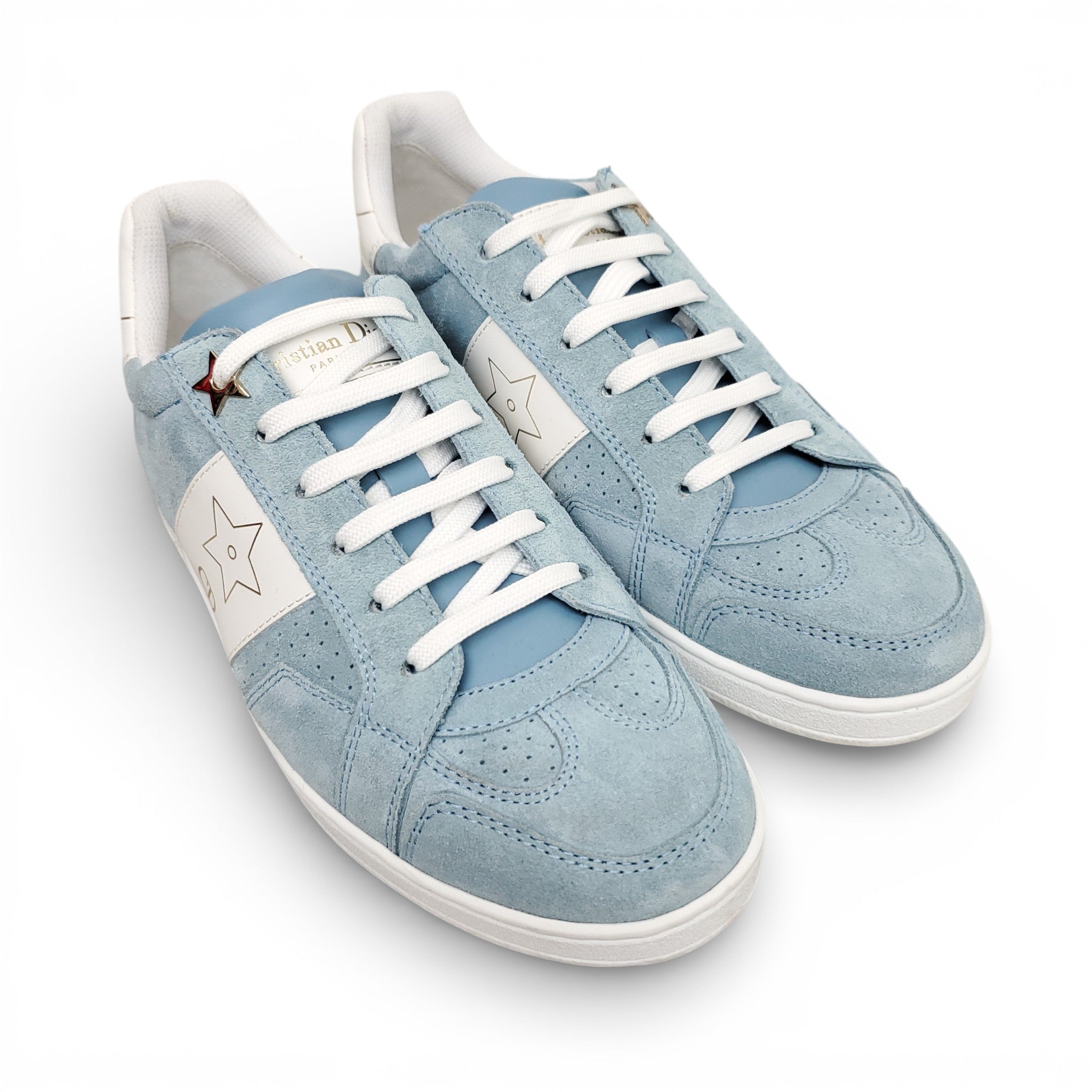 CHRISTIAN DIOR BLUE SUEDE SNEAKERS WITH LOGO - SIZE 35.5