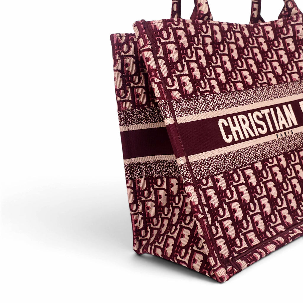 CHRISTIAN DIOR BURGUNDY LOGO BOOK TOTE BAG