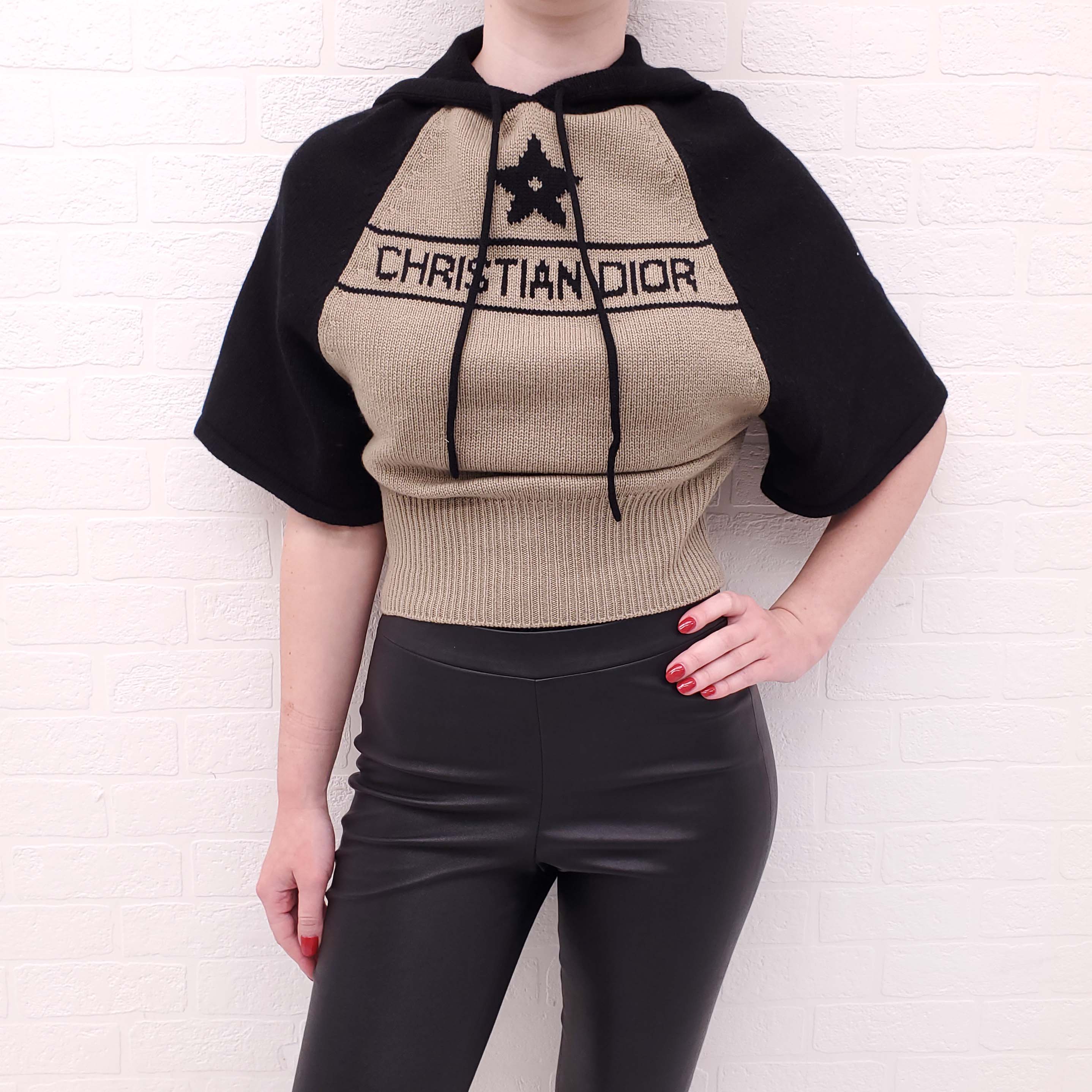 CHRISTIAN DIOR CASHMERE HOODED LOGO SWEATER - SIZE 2