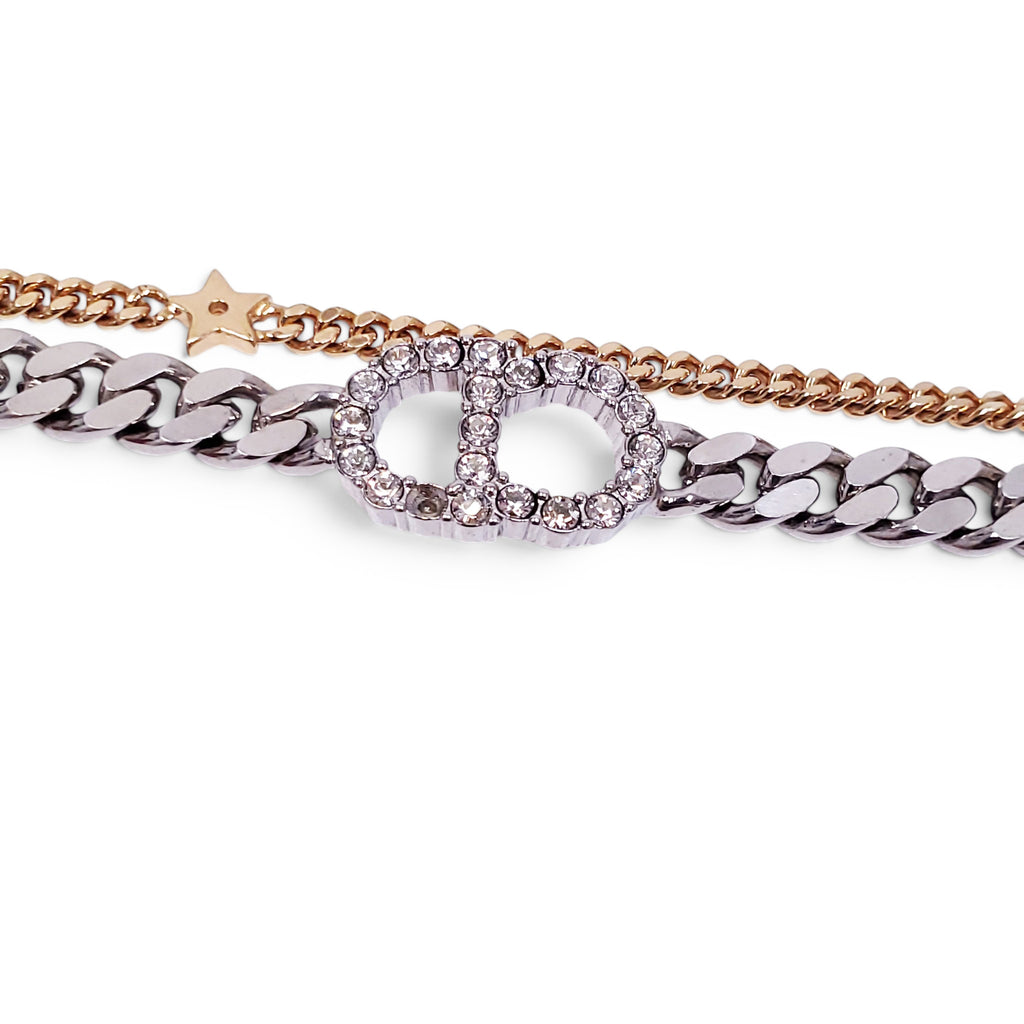 CHRISTIAN DIOR CD LOGO TWO-TONED CHAIN BRACELET