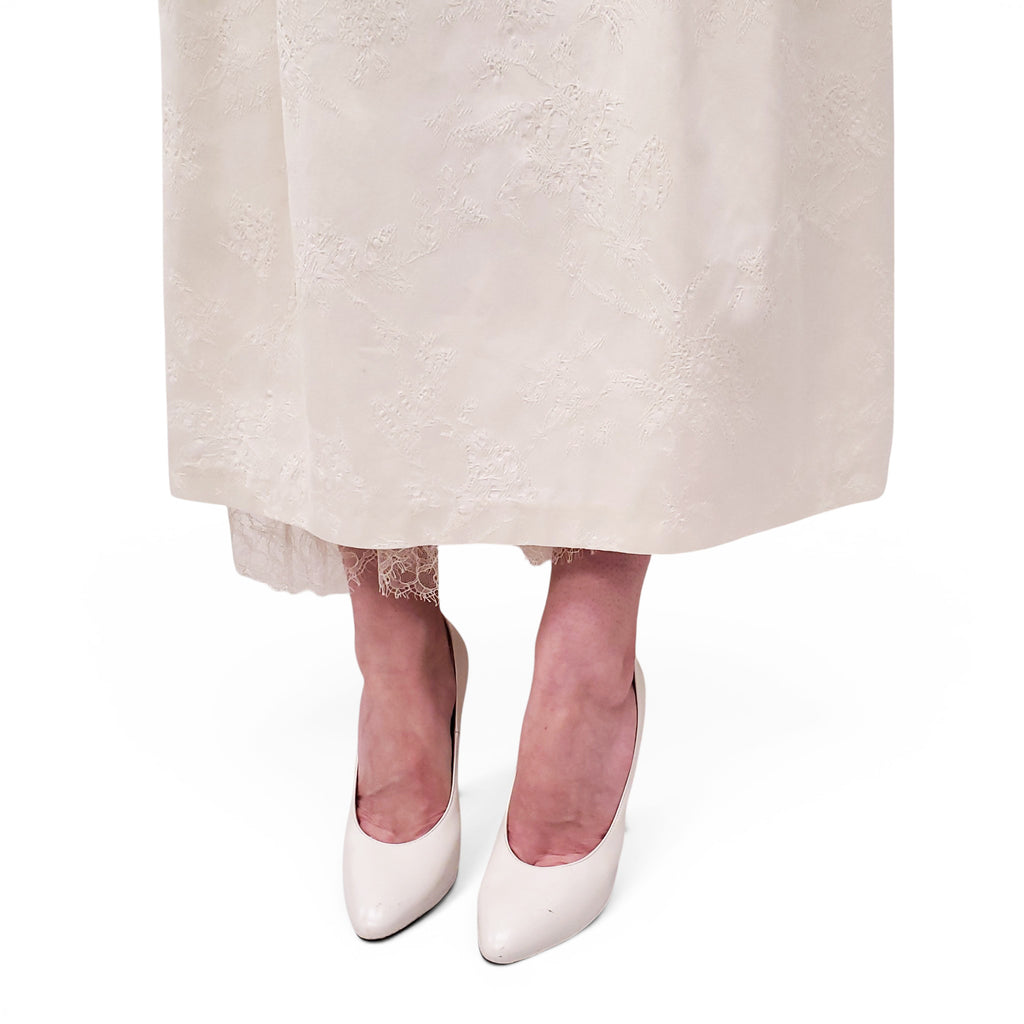 CHRISTIAN DIOR CREAM FLORAL EMBROIDERED SHORT-SLEEVE DRESS WITH BELT - SIZE M