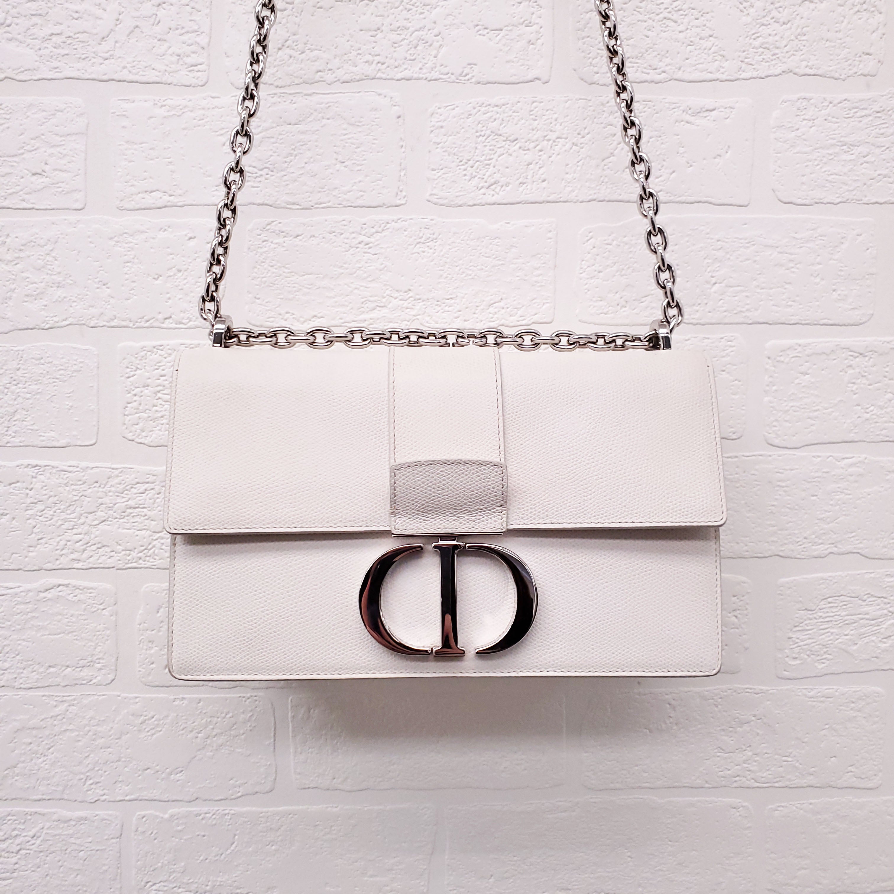 CHRISTIAN DIOR CREAM '30 MONTAIGNE' BOX CALFSKIN BAG WITH SILVER HARDWARE