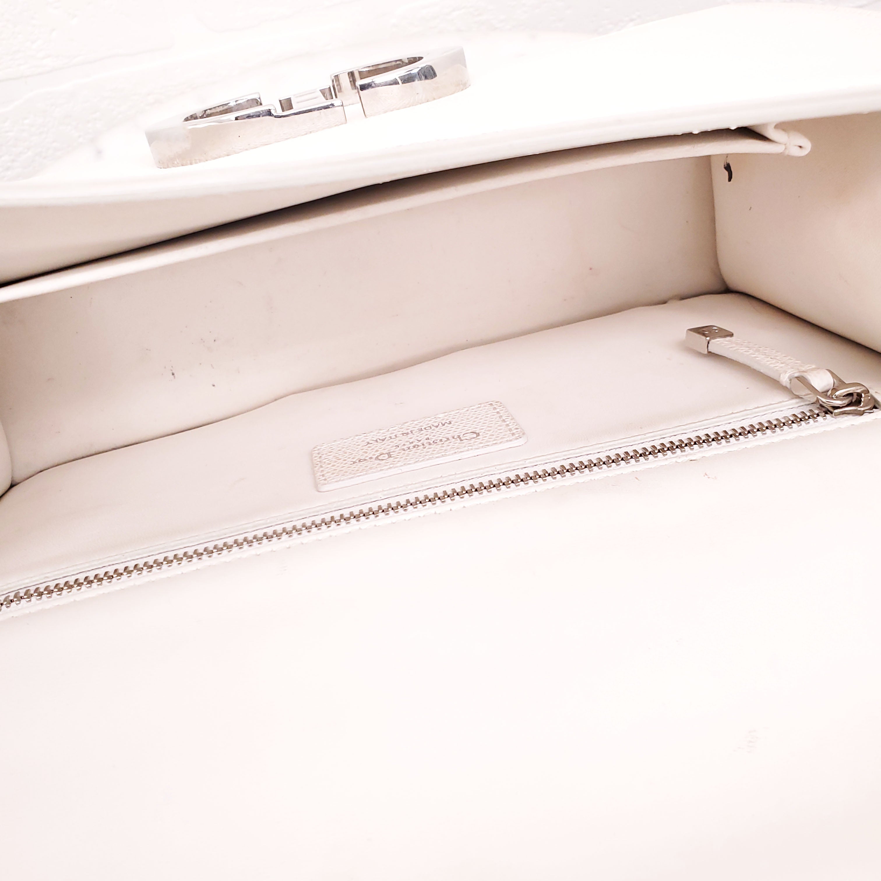 CHRISTIAN DIOR CREAM '30 MONTAIGNE' BOX CALFSKIN BAG WITH SILVER HARDWARE