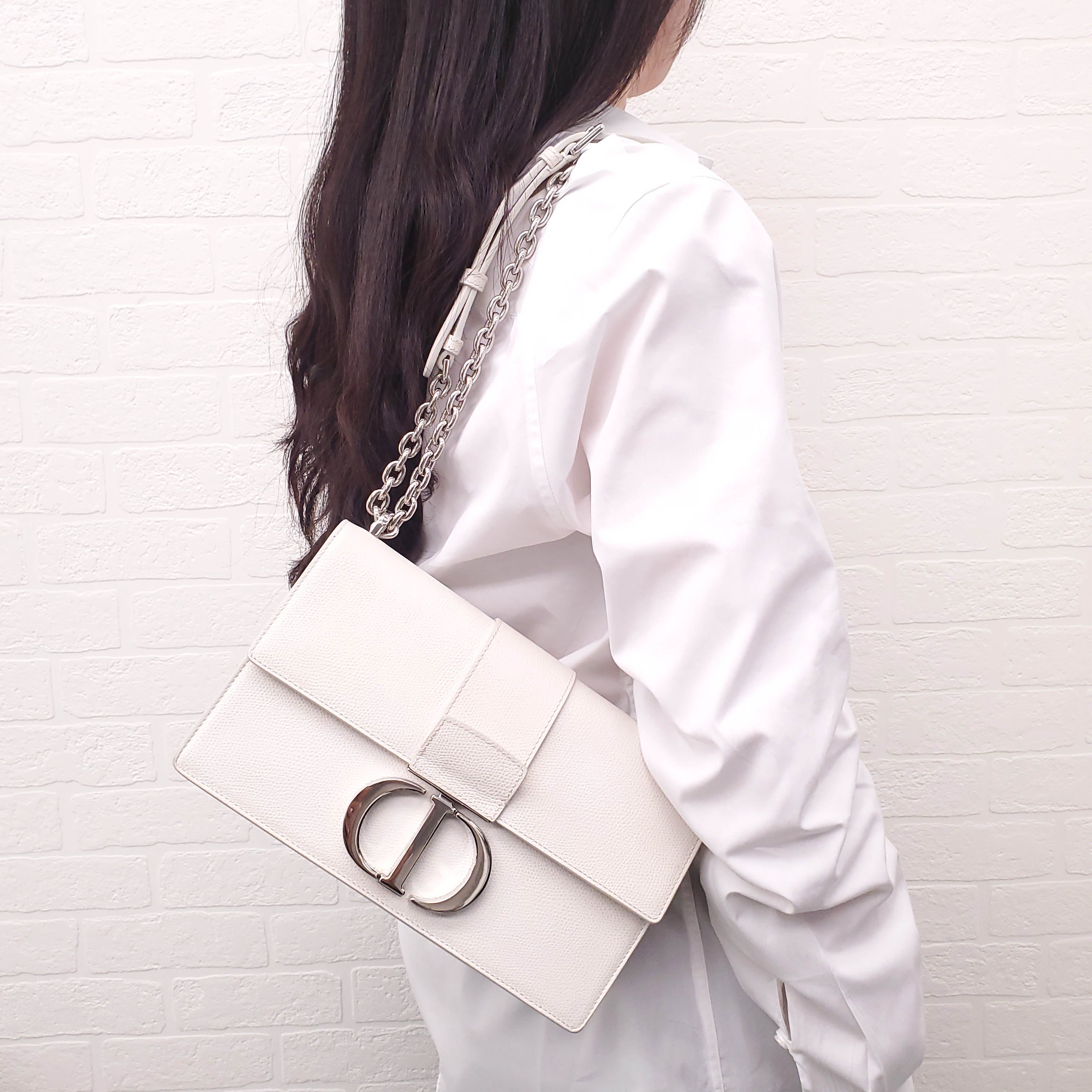 CHRISTIAN DIOR CREAM '30 MONTAIGNE' BOX CALFSKIN BAG WITH SILVER HARDWARE