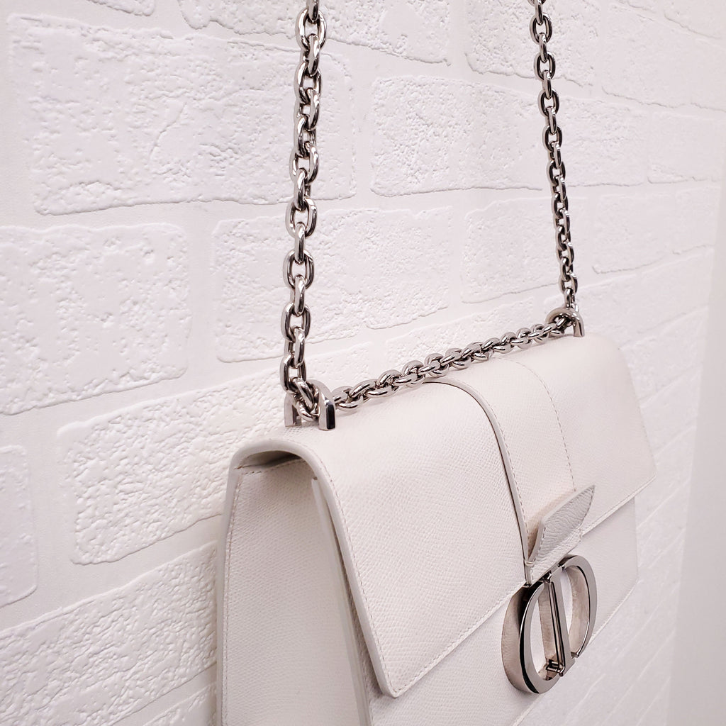 CHRISTIAN DIOR CREAM '30 MONTAIGNE' BOX CALFSKIN BAG WITH SILVER HARDWARE