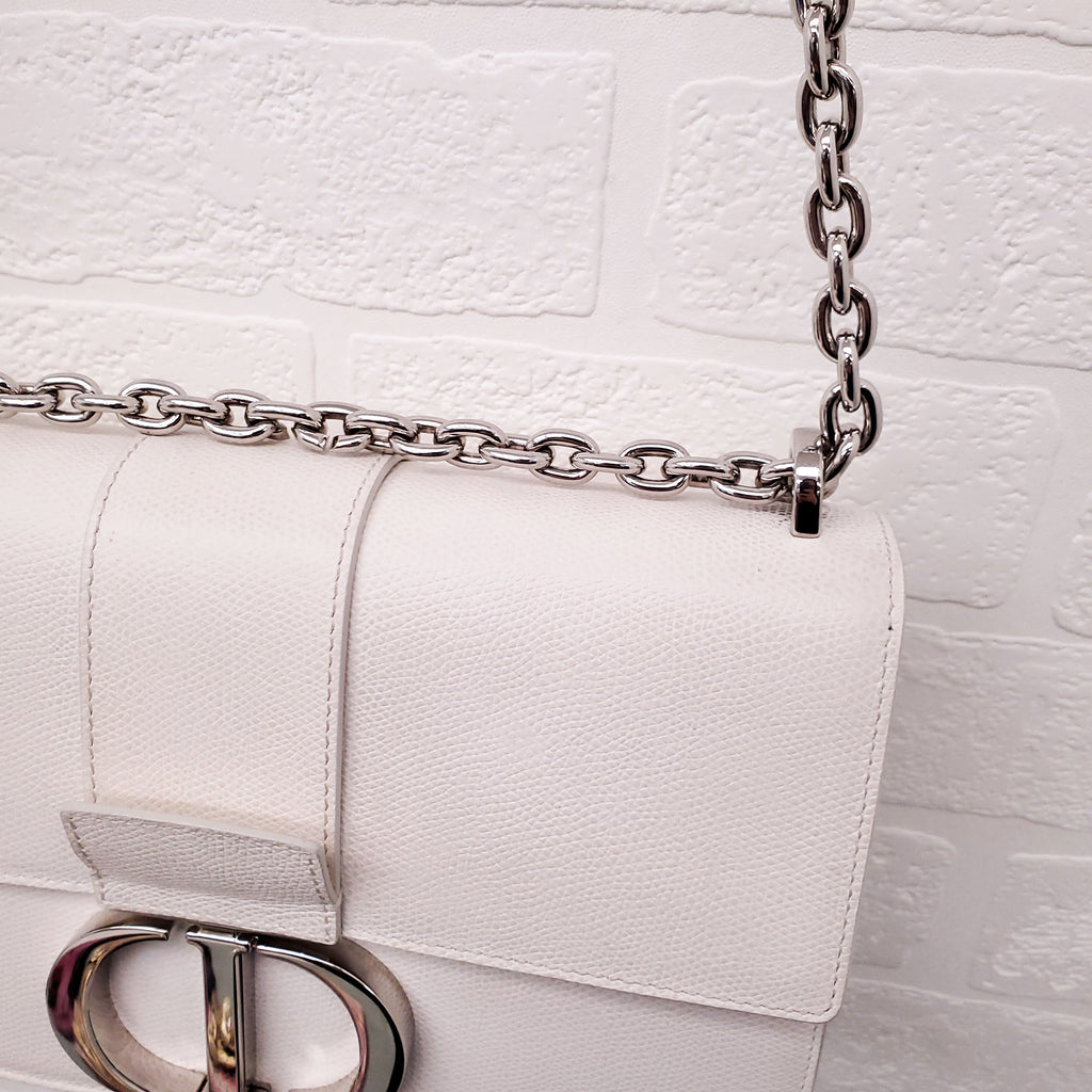 CHRISTIAN DIOR CREAM '30 MONTAIGNE' BOX CALFSKIN BAG WITH SILVER HARDWARE