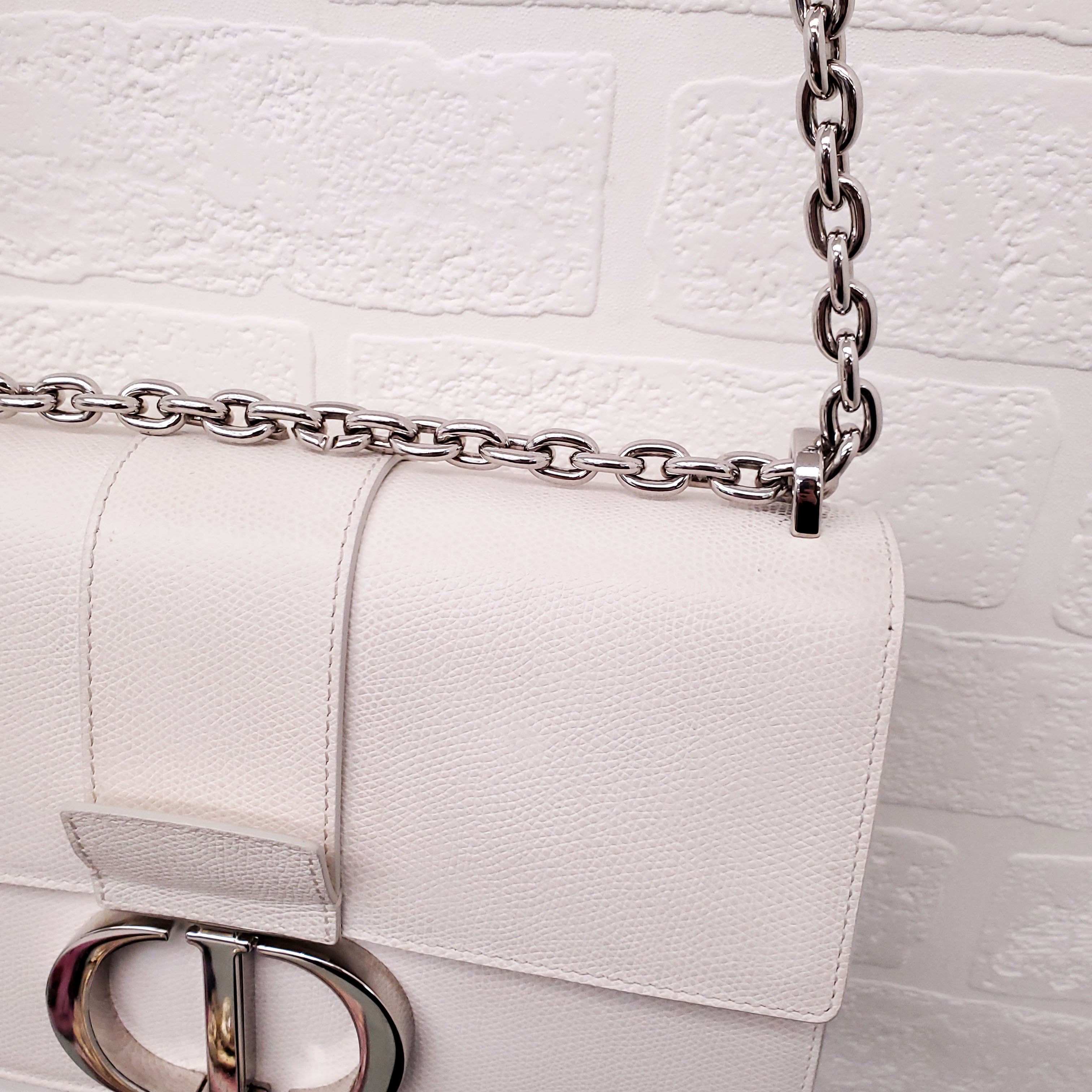 CHRISTIAN DIOR CREAM '30 MONTAIGNE' BOX CALFSKIN BAG WITH SILVER HARDWARE