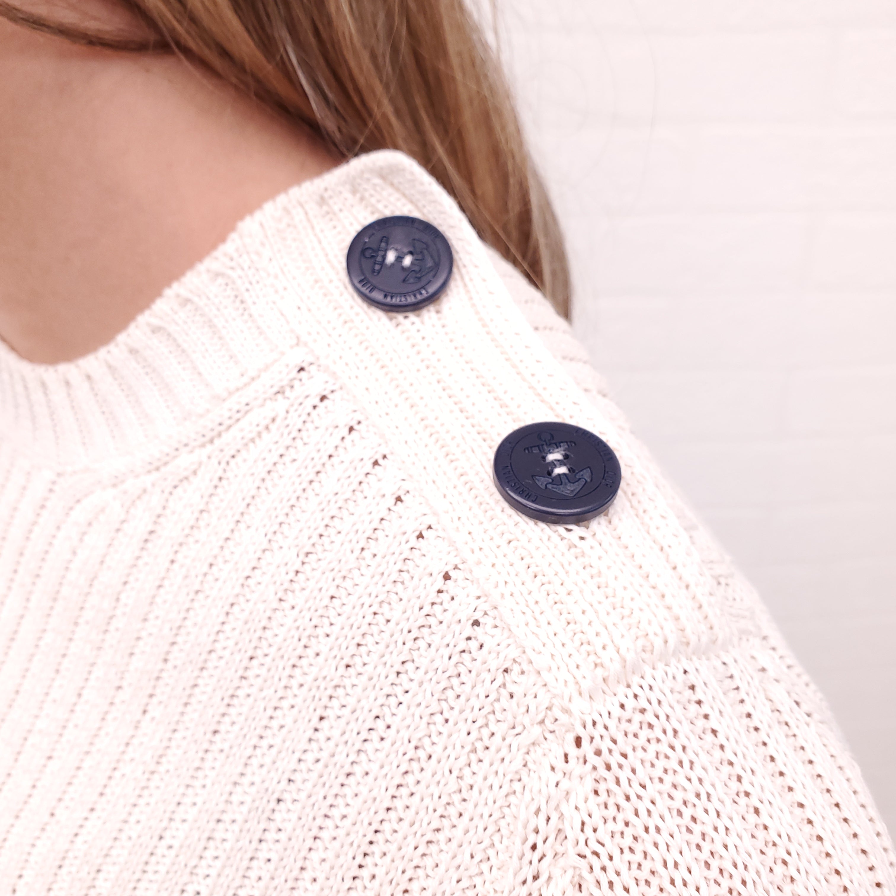 CHRISTIAN DIOR ECRU AND NAVY BLUE COTTON SWEATER - SIZE 2