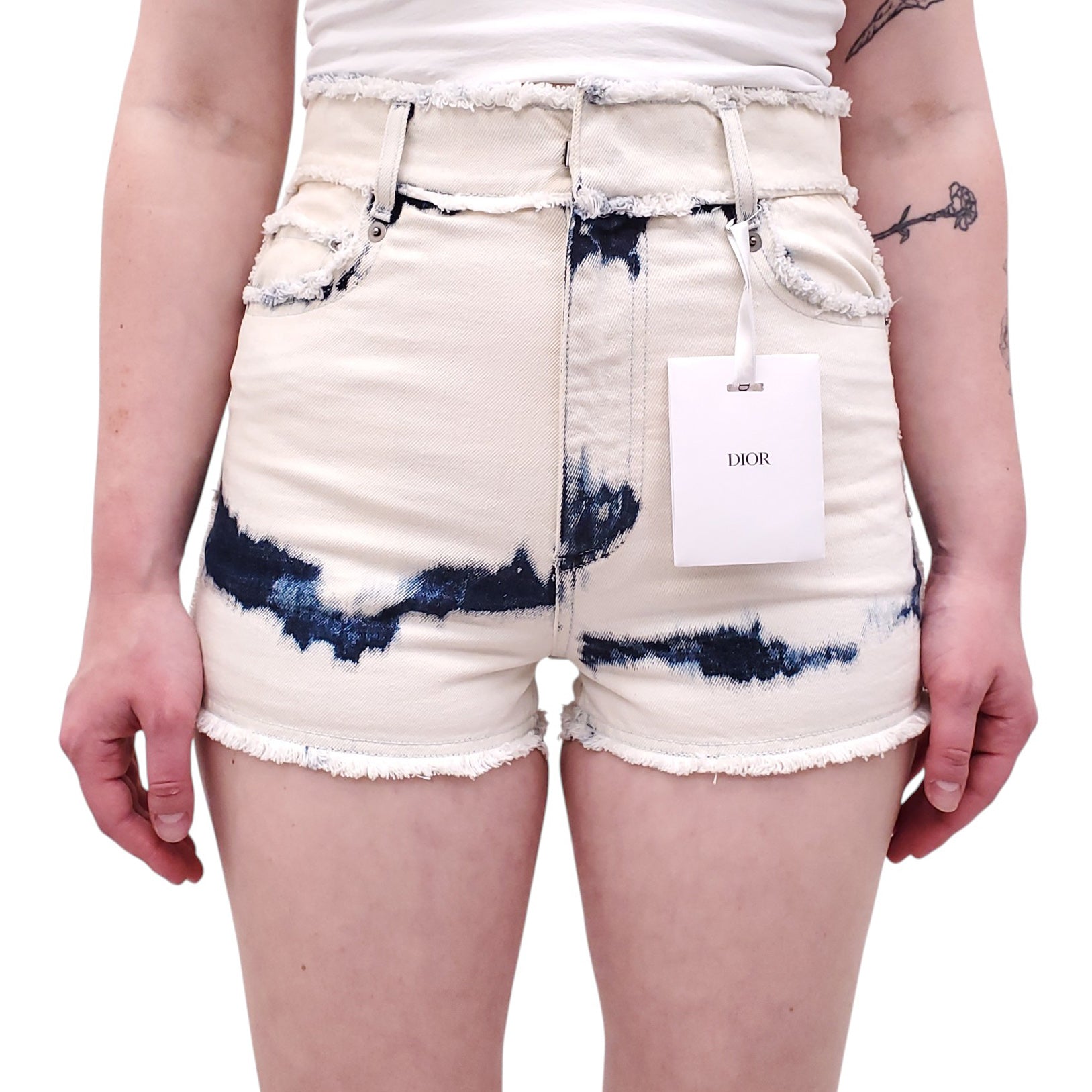 CHRISTIAN DIOR FRAYED DENIM SHORTS - SIZE 34