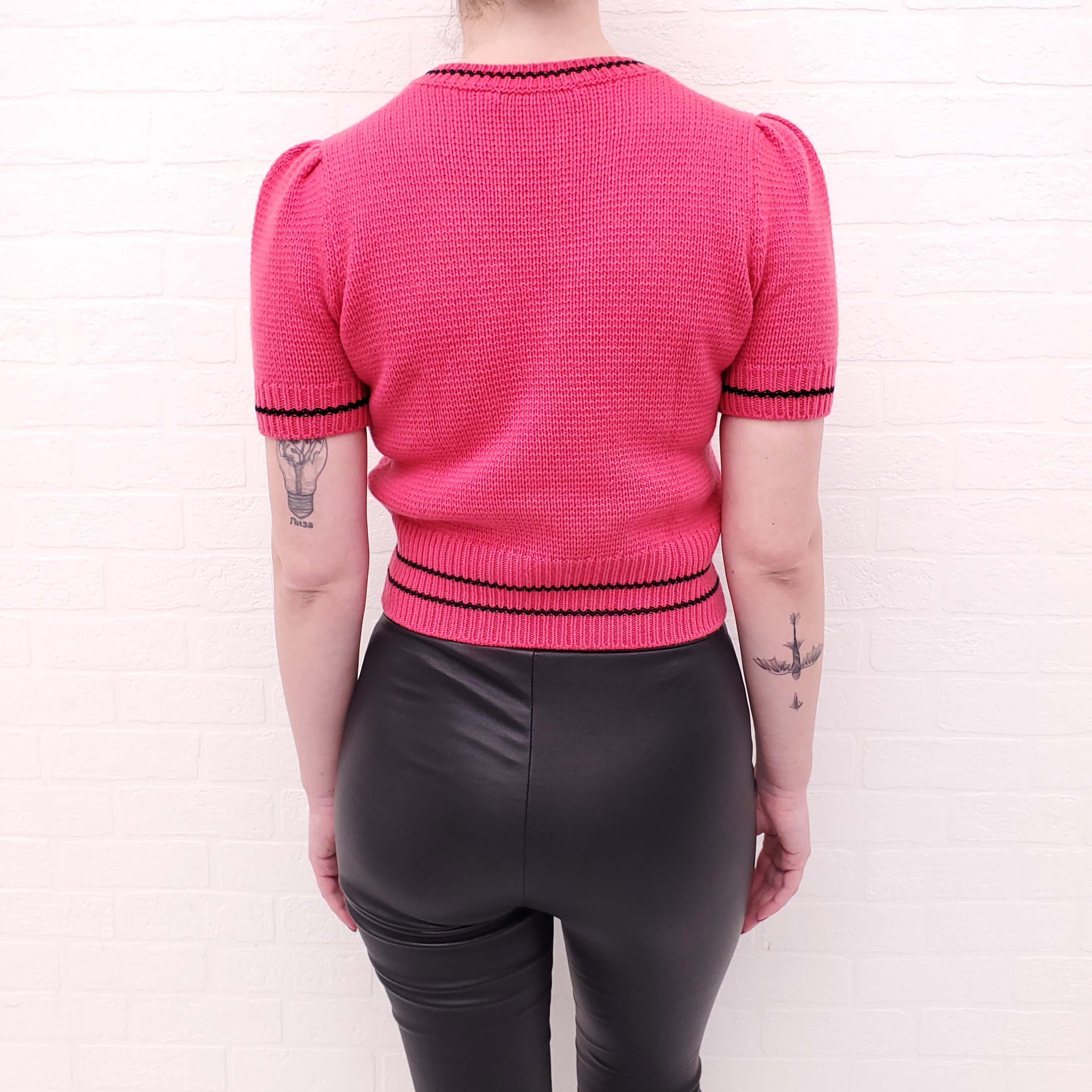 CHRISTIAN DIOR FUCHSIA PINK SHORT SLEEVE LOGO SWEATER - SIZE 2