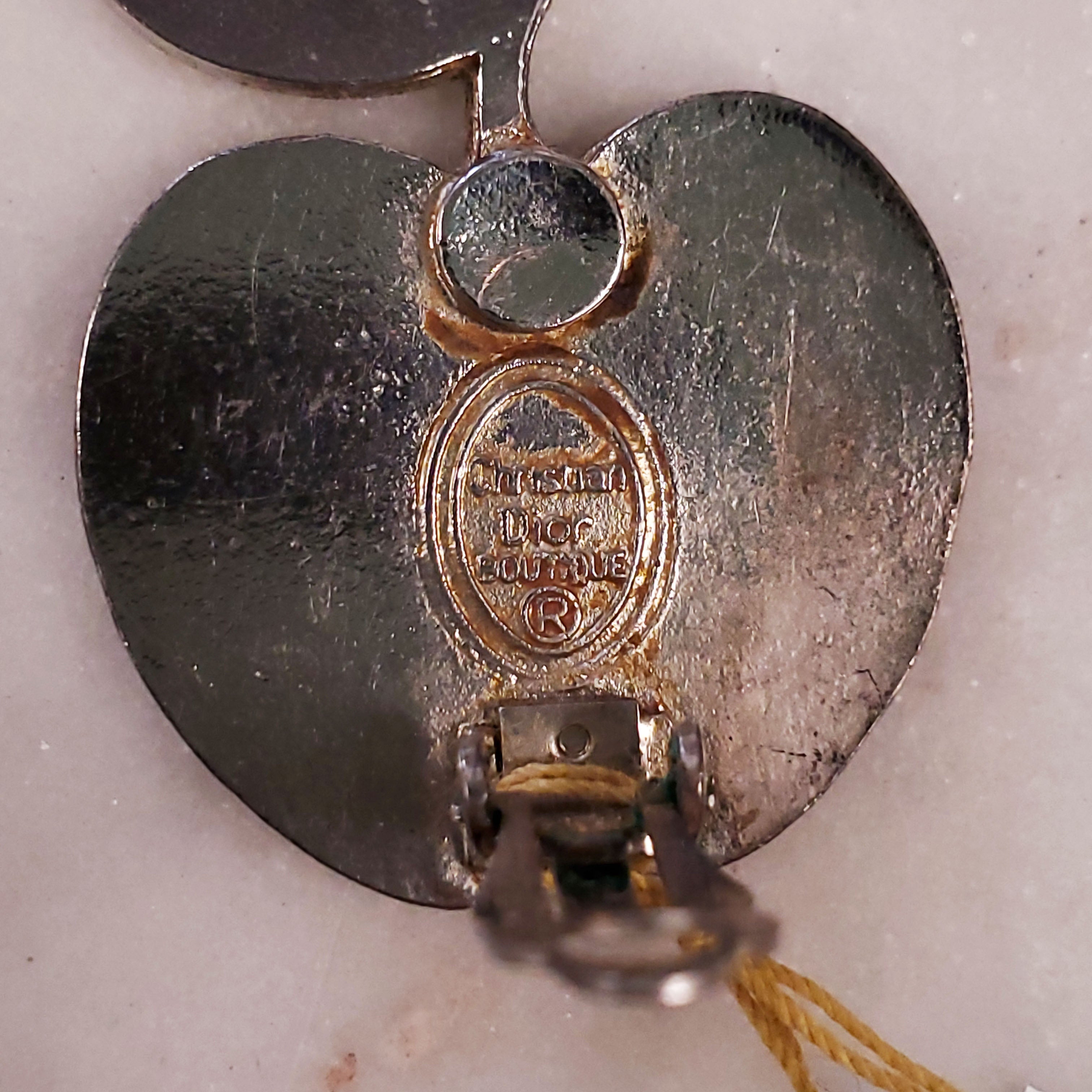 CHRISTIAN DIOR GREEN APPLE EARRINGS WITH 'CD' IN THE CENTRE