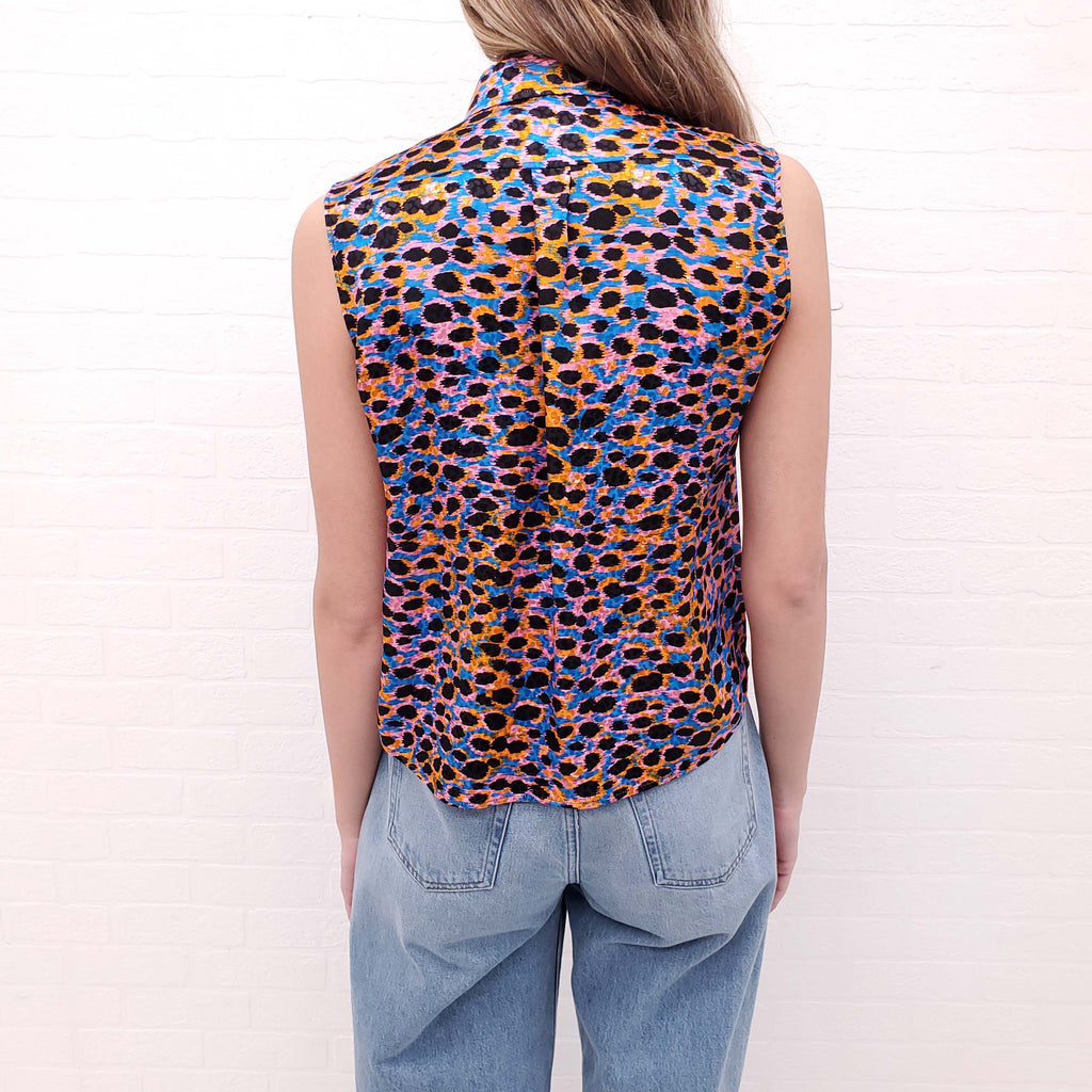 CHRISTIAN DIOR LEOPARD SLEEVELESS BLOUSE - SIZE 2