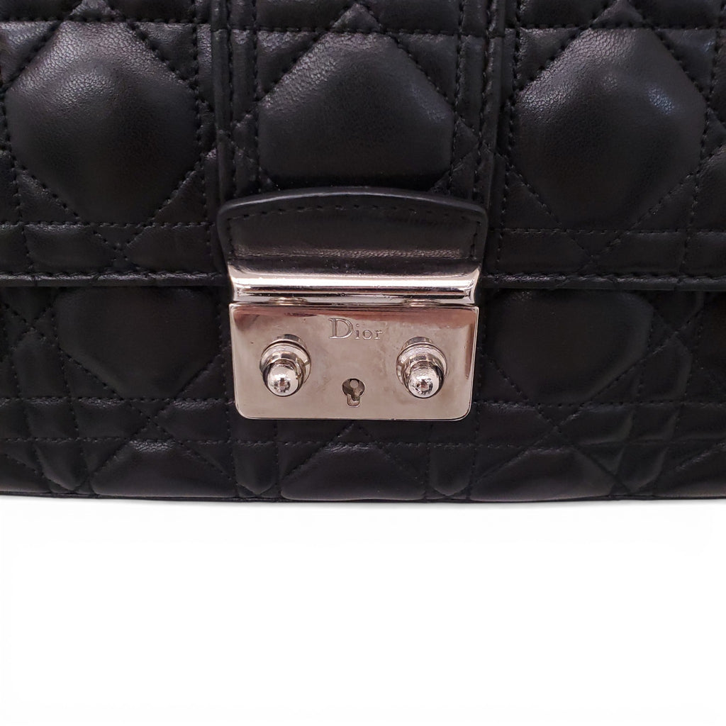 CHRISTIAN DIOR MISS DIOR FLAP SHOULDER BAG IN BLACK CANNAGE LAMBSKIN LEATHER