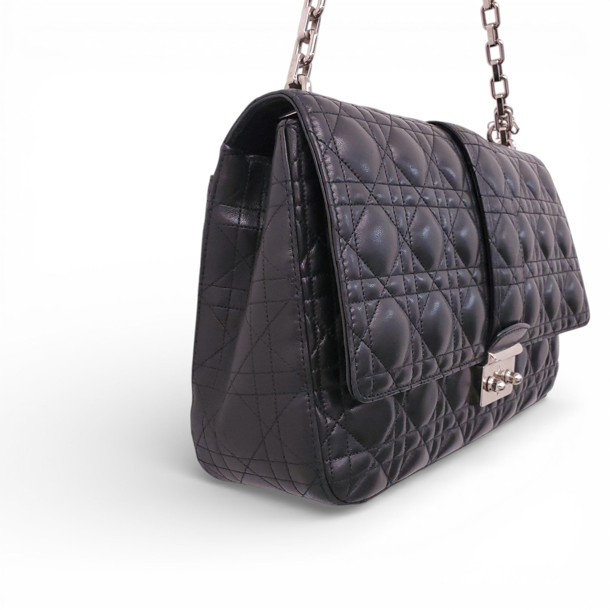 CHRISTIAN DIOR MISS DIOR FLAP SHOULDER BAG IN BLACK CANNAGE LAMBSKIN LEATHER