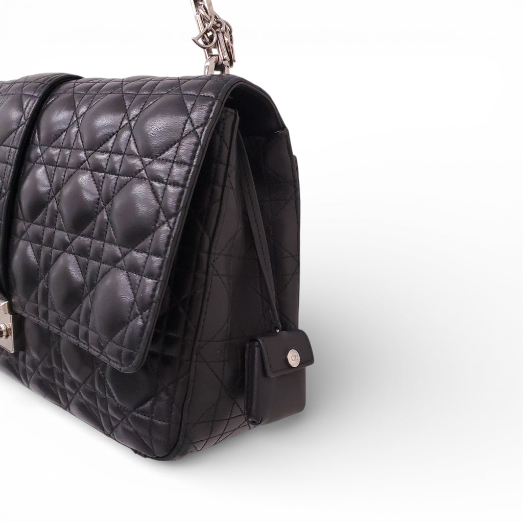 CHRISTIAN DIOR MISS DIOR FLAP SHOULDER BAG IN BLACK CANNAGE LAMBSKIN LEATHER