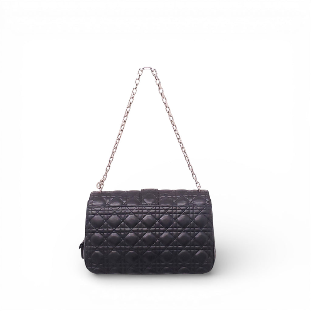 CHRISTIAN DIOR MISS DIOR FLAP SHOULDER BAG IN BLACK CANNAGE LAMBSKIN LEATHER