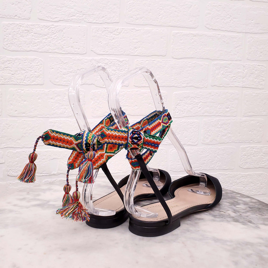 CHRISTIAN DIOR NAVY LOGO ANKLE WRAP FLATS - SIZE 36