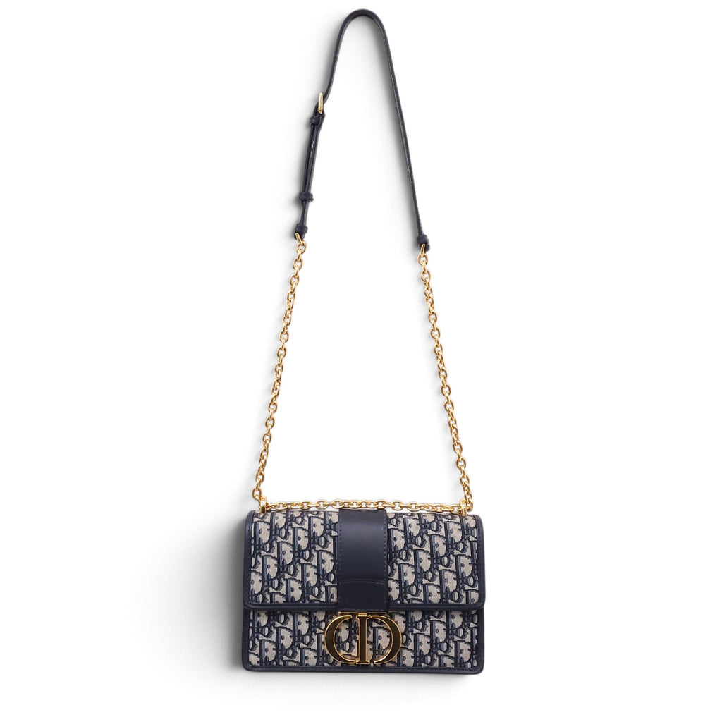 CHRISTIAN DIOR NAVY OBLIQUE '30 MONTAIGNE CHAIN' BAG