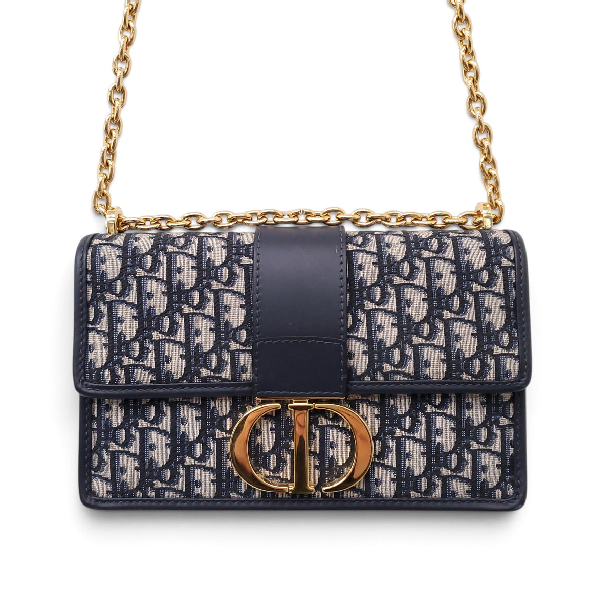 CHRISTIAN DIOR NAVY OBLIQUE '30 MONTAIGNE CHAIN' BAG
