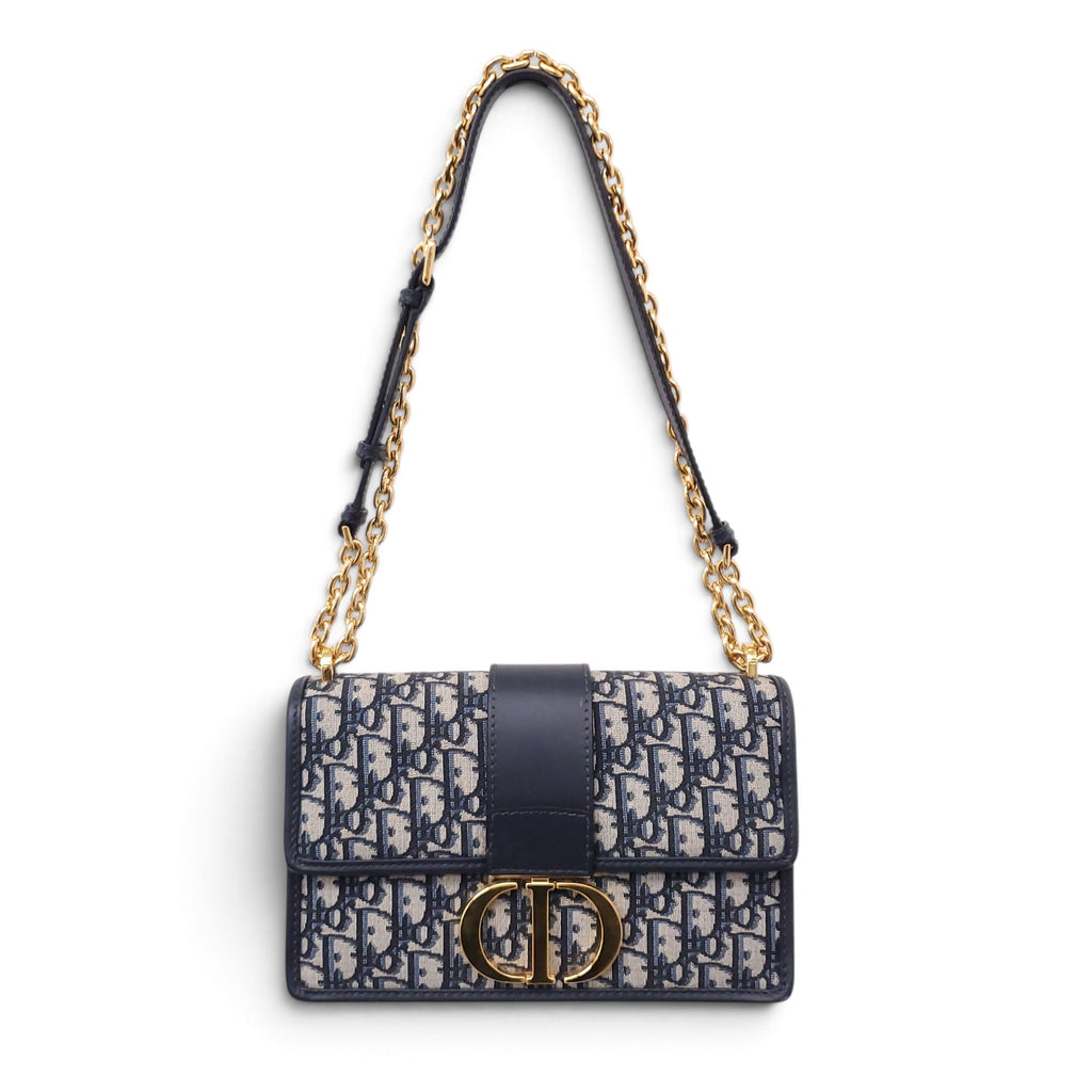 CHRISTIAN DIOR NAVY OBLIQUE '30 MONTAIGNE CHAIN' BAG