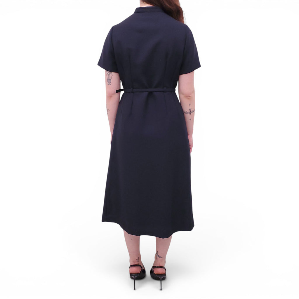 CHRISTIAN DIOR NAVY SHORT-SLEEVE DRESS WITH BELT - SIZE M