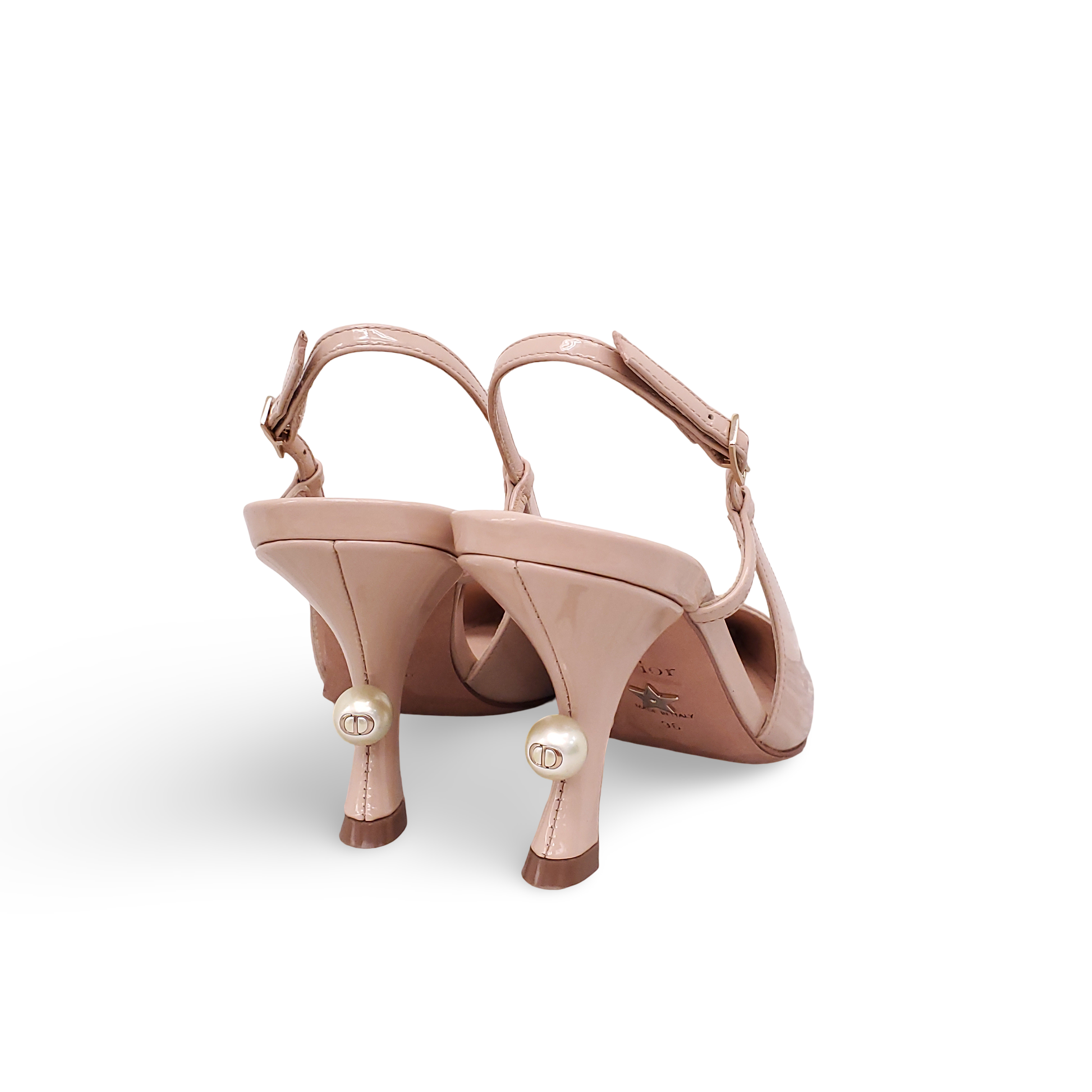 CHRISTIAN DIOR NUDE PATENT HEELS WITH PEARL - SIZE 36