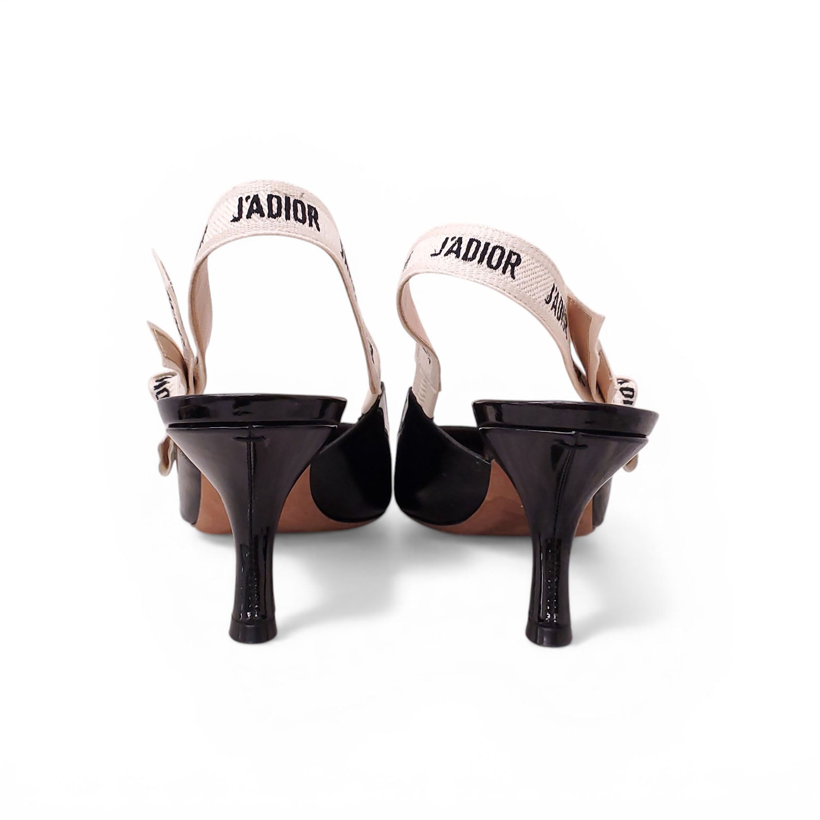 CHRISTIAN DIOR PATENT LOGO SLINGBACK KITTEN HEELS - SIZE 41