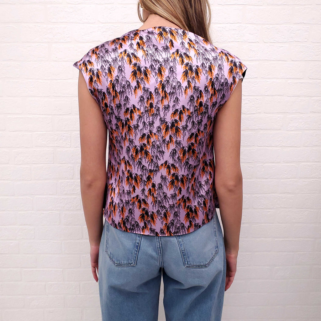 CHRISTIAN DIOR PINK AND ORANGE BLOUSE WITH SEQUIN LACE DETAIL - SIZE 8