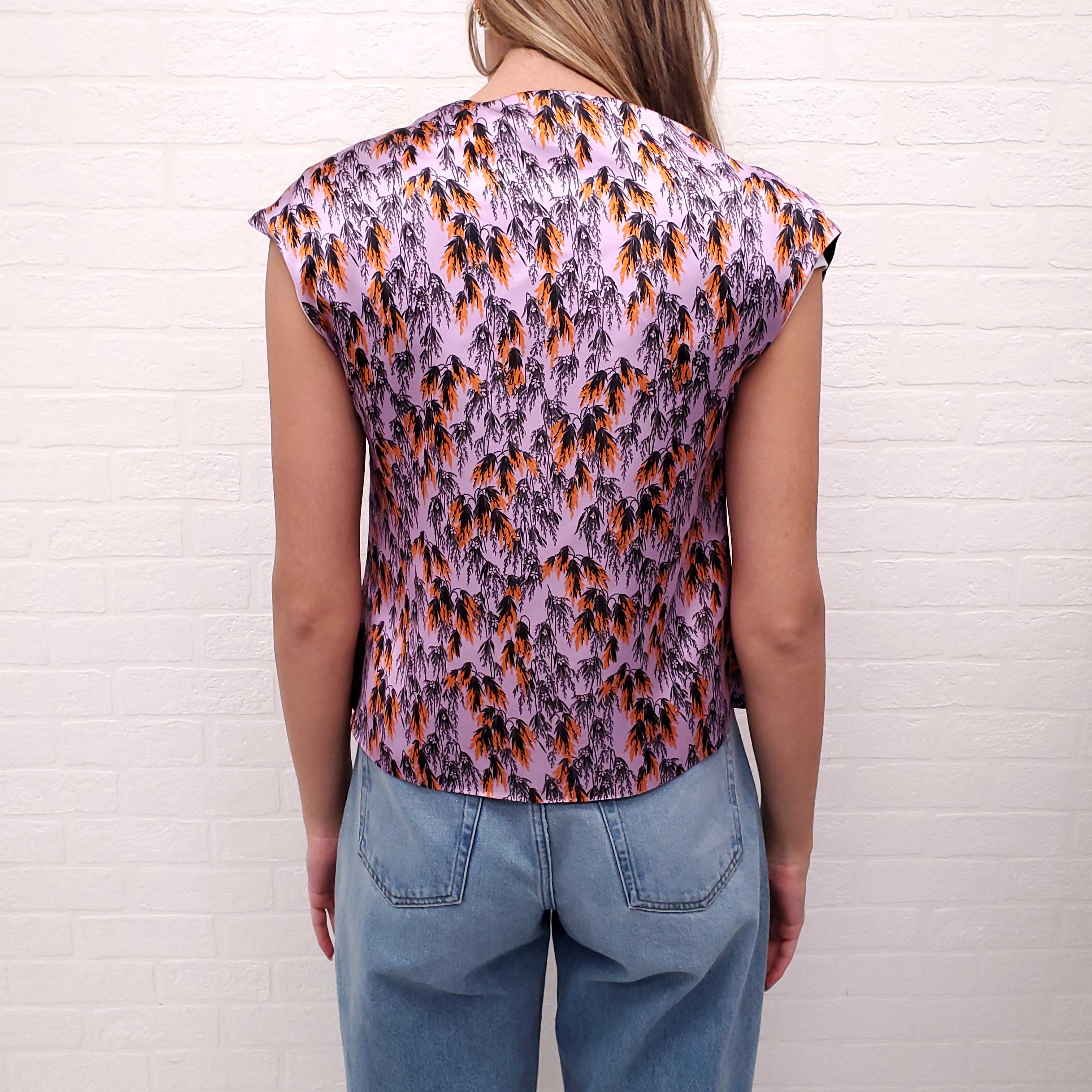 CHRISTIAN DIOR PINK AND ORANGE BLOUSE WITH SEQUIN LACE DETAIL - SIZE 8