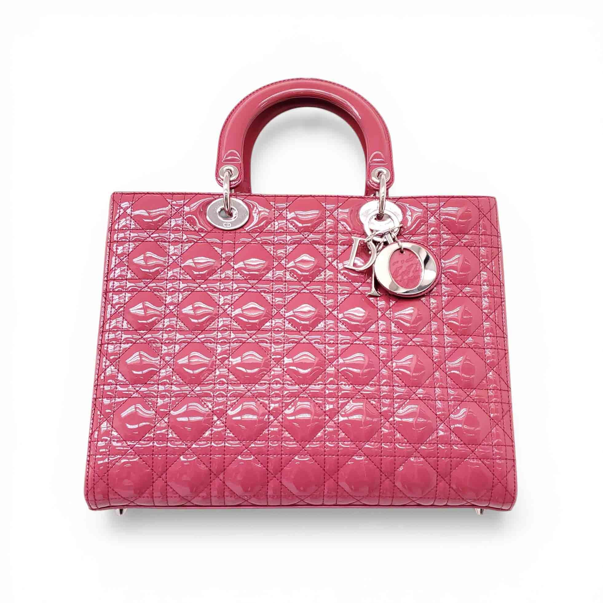 CHRISTIAN DIOR PINK PATENT CANNAGE 'LADY DIOR' BAG