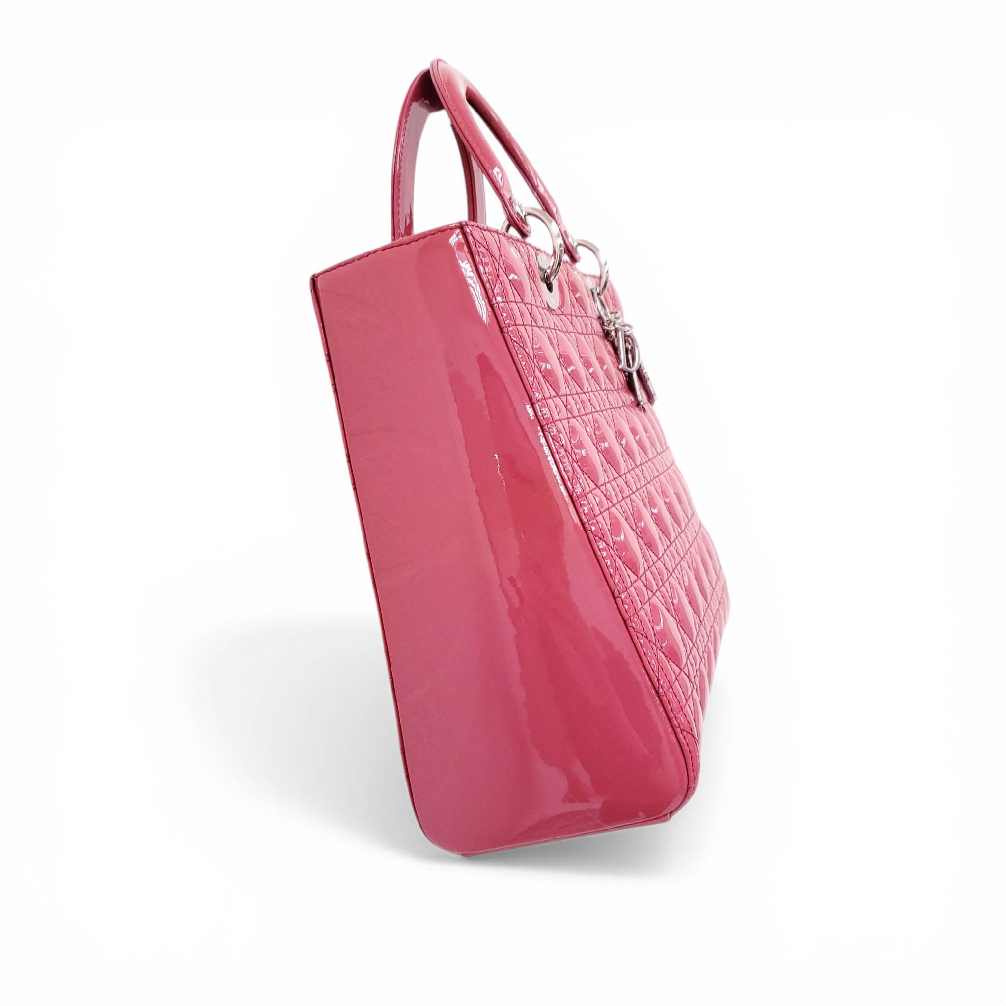 CHRISTIAN DIOR PINK PATENT CANNAGE 'LADY DIOR' BAG