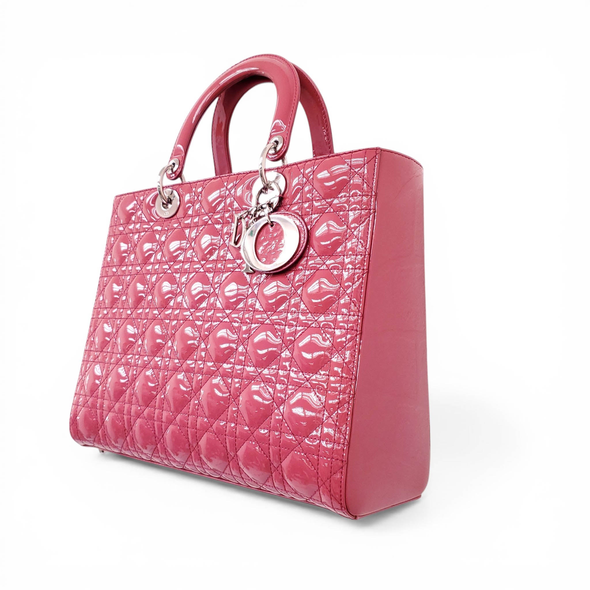 CHRISTIAN DIOR PINK PATENT CANNAGE 'LADY DIOR' BAG