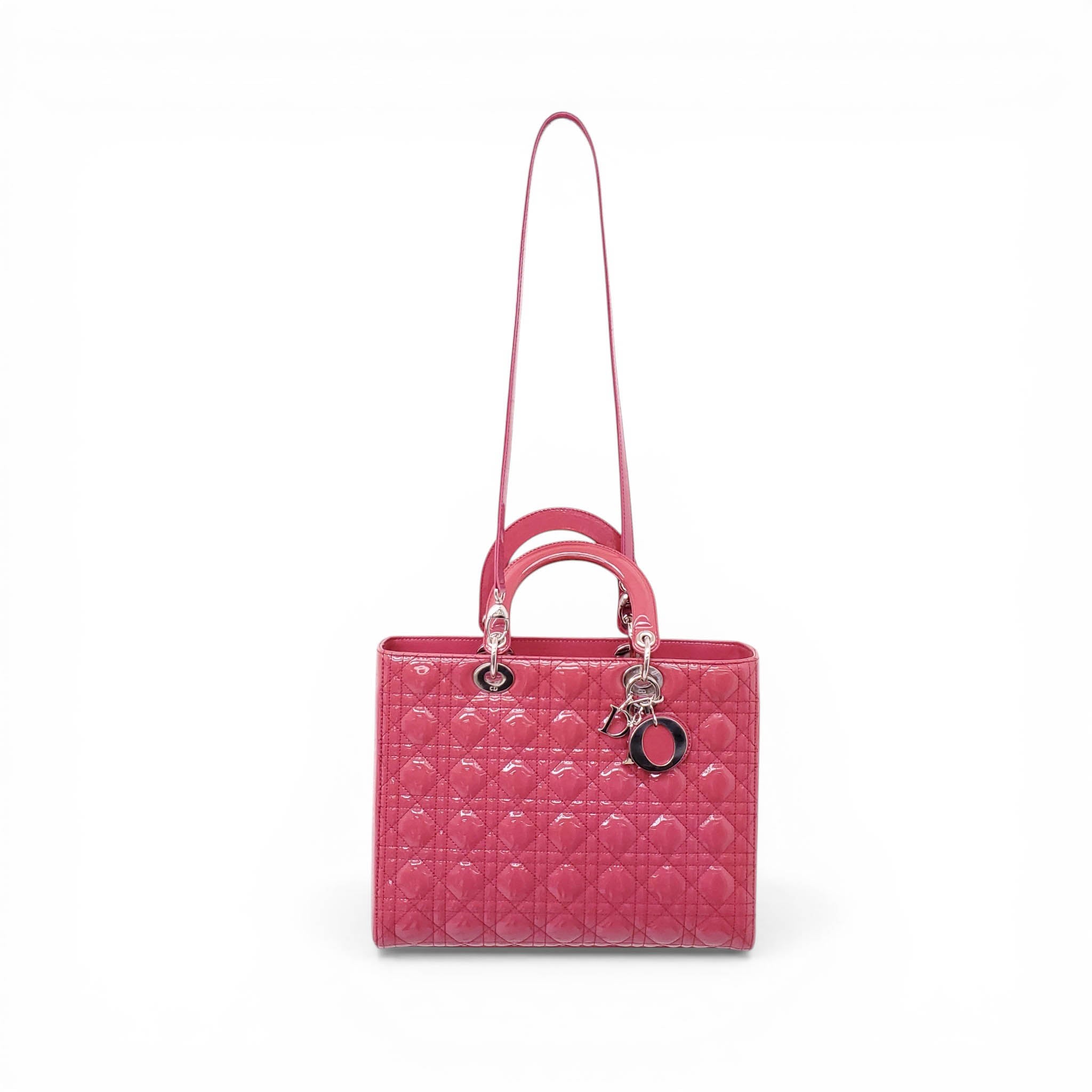 CHRISTIAN DIOR PINK PATENT CANNAGE 'LADY DIOR' BAG