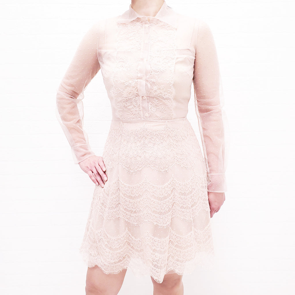 CHRISTIAN DIOR PINK POLKA DOT LACE DRESS - SIZE 2