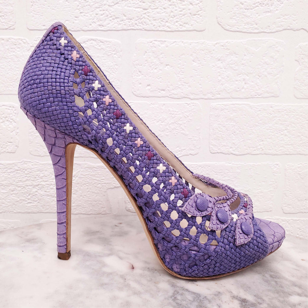 CHRISTIAN DIOR PURPLE WOVEN AND SNAKESKIN HEELS - SIZE 38