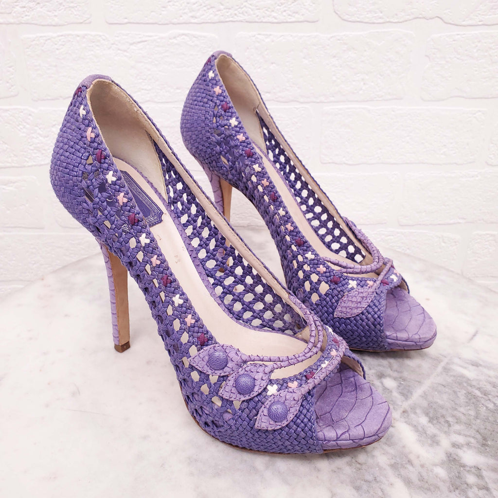 CHRISTIAN DIOR PURPLE WOVEN AND SNAKESKIN HEELS - SIZE 38