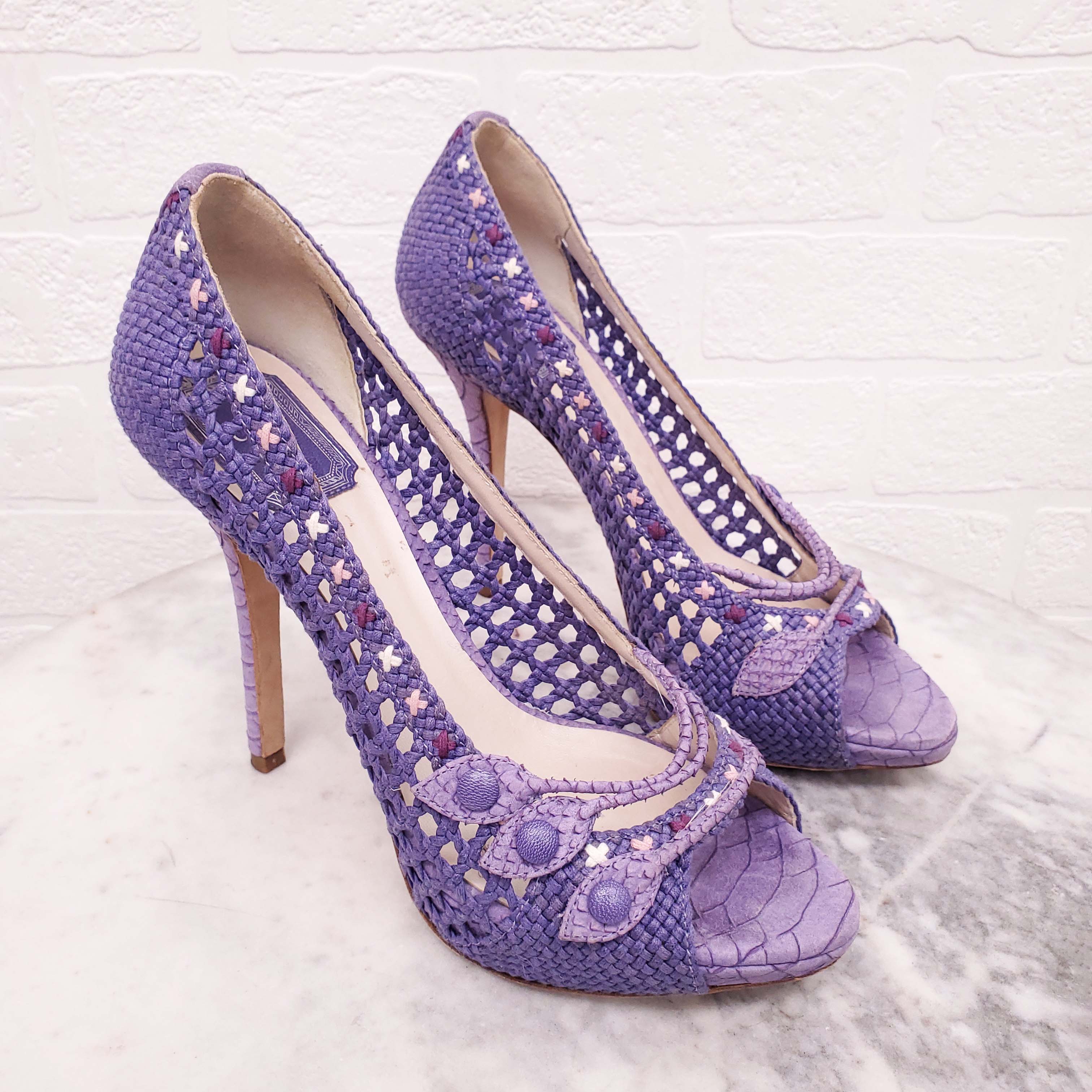 CHRISTIAN DIOR PURPLE WOVEN AND SNAKESKIN HEELS - SIZE 38