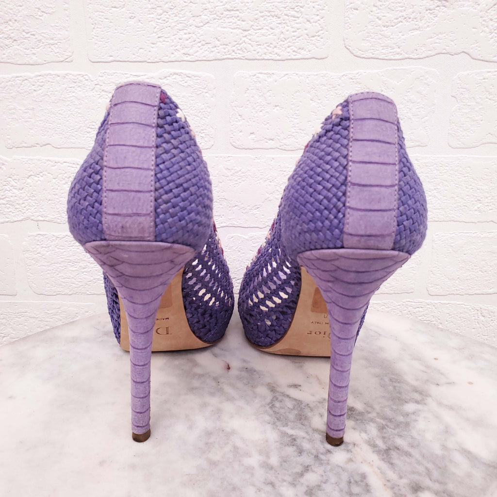 CHRISTIAN DIOR PURPLE WOVEN AND SNAKESKIN HEELS - SIZE 38