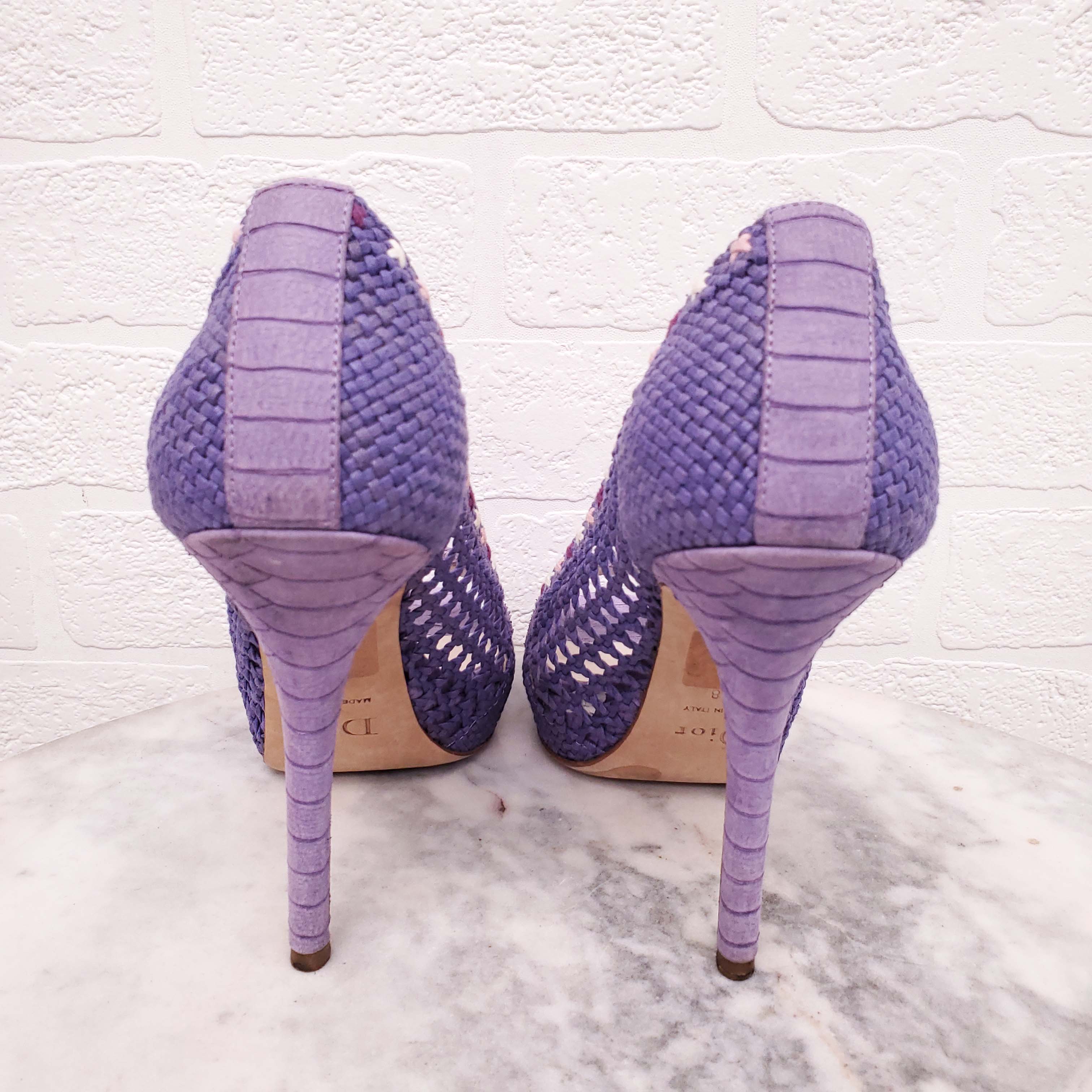 CHRISTIAN DIOR PURPLE WOVEN AND SNAKESKIN HEELS - SIZE 38