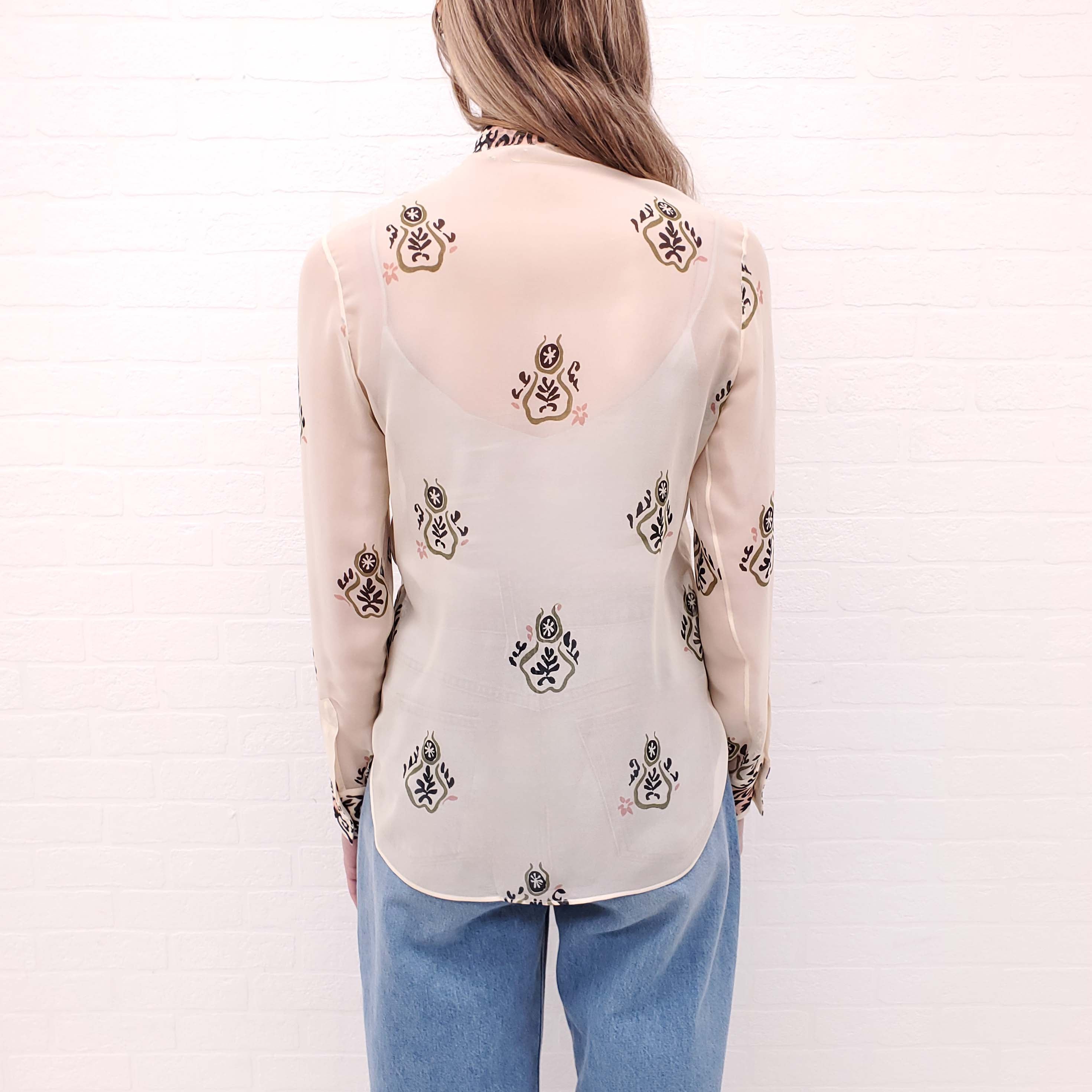 CHRISTIAN DIOR SILK EMBROIDERED BLOUSE WITH LOGO - SIZE 4