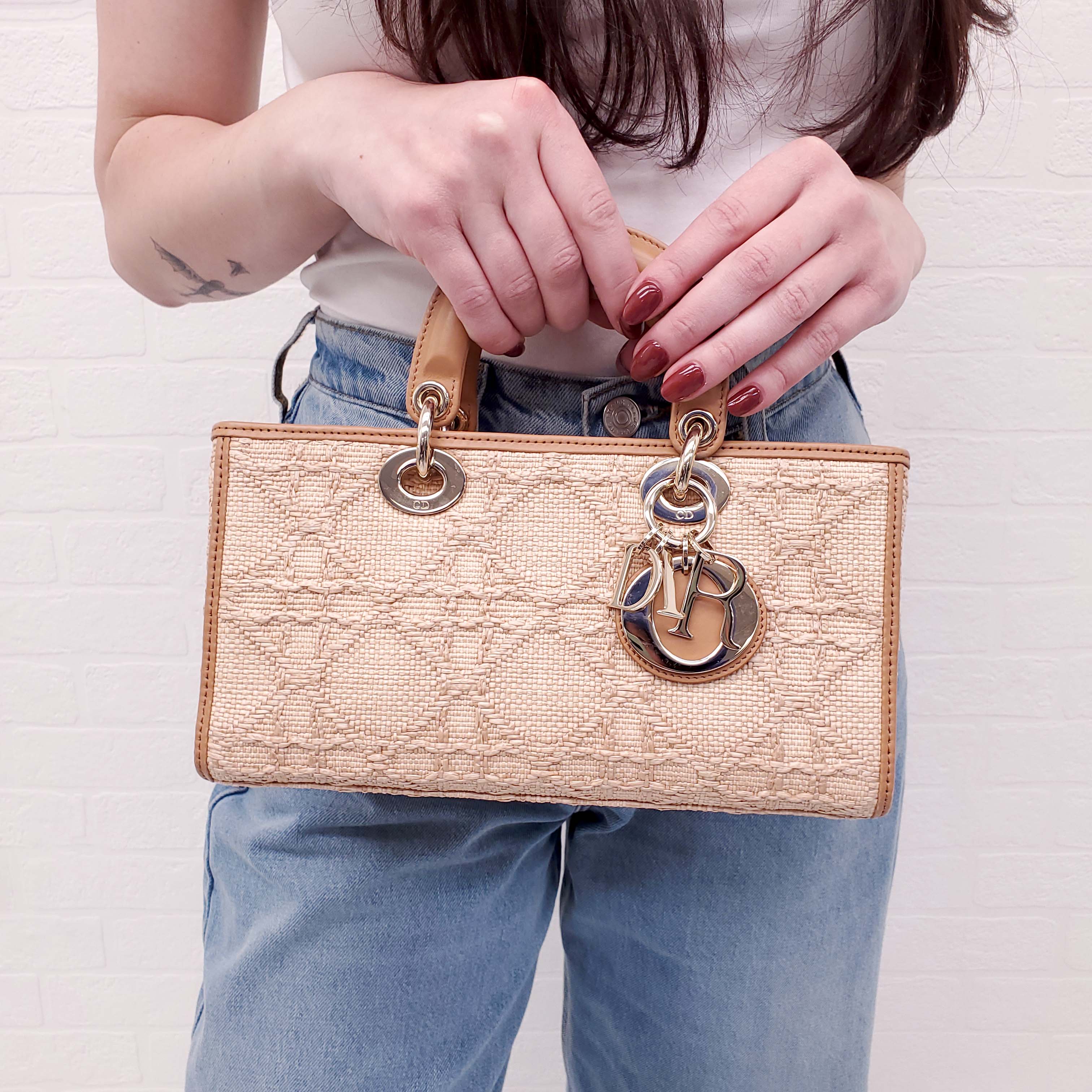 CHRISTIAN DIOR SMALL LADY D-JOY BAG NATURAL MACROCANNAGE