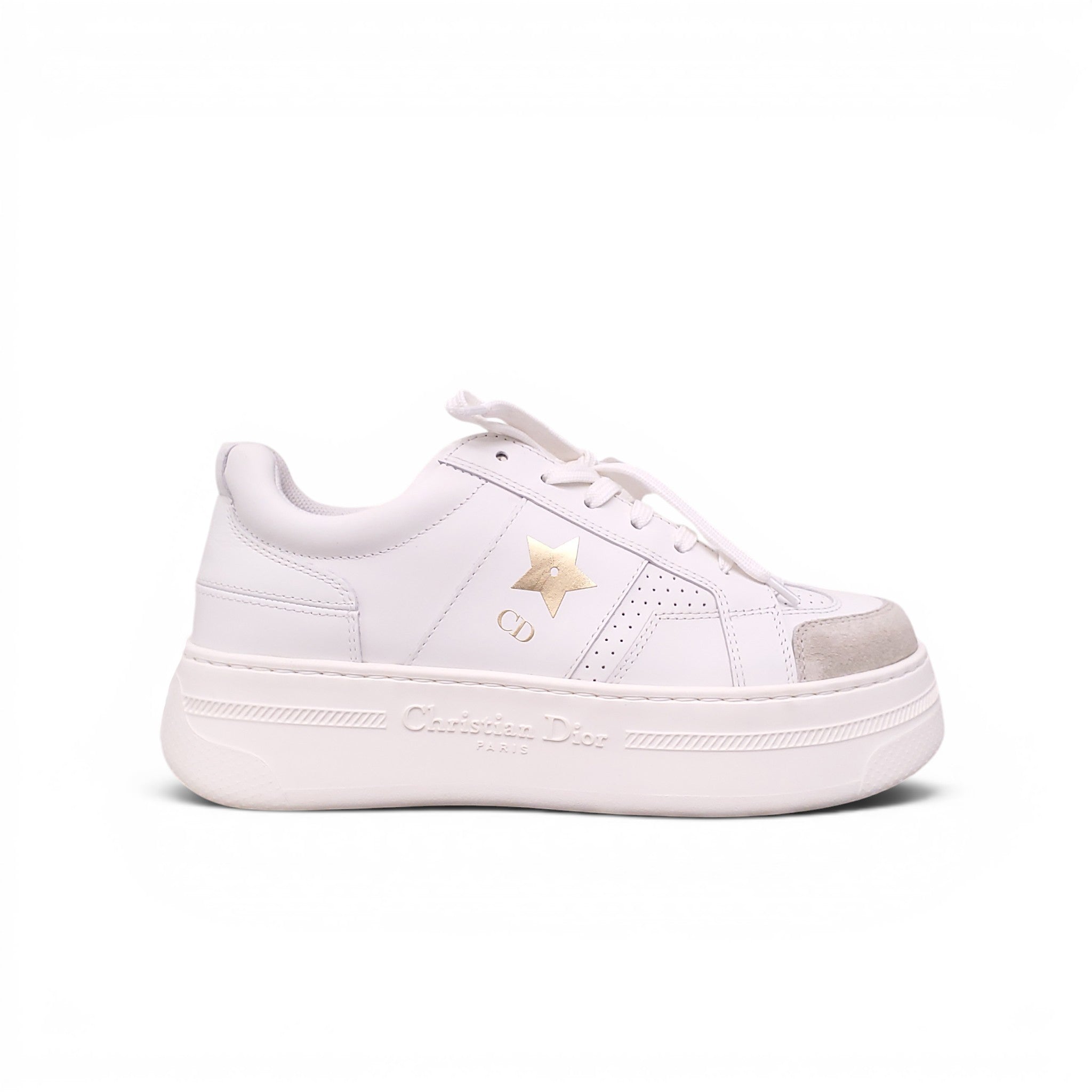CHRISTIAN DIOR WHITE PLATFORM SNEAKERS - SIZE 37.5