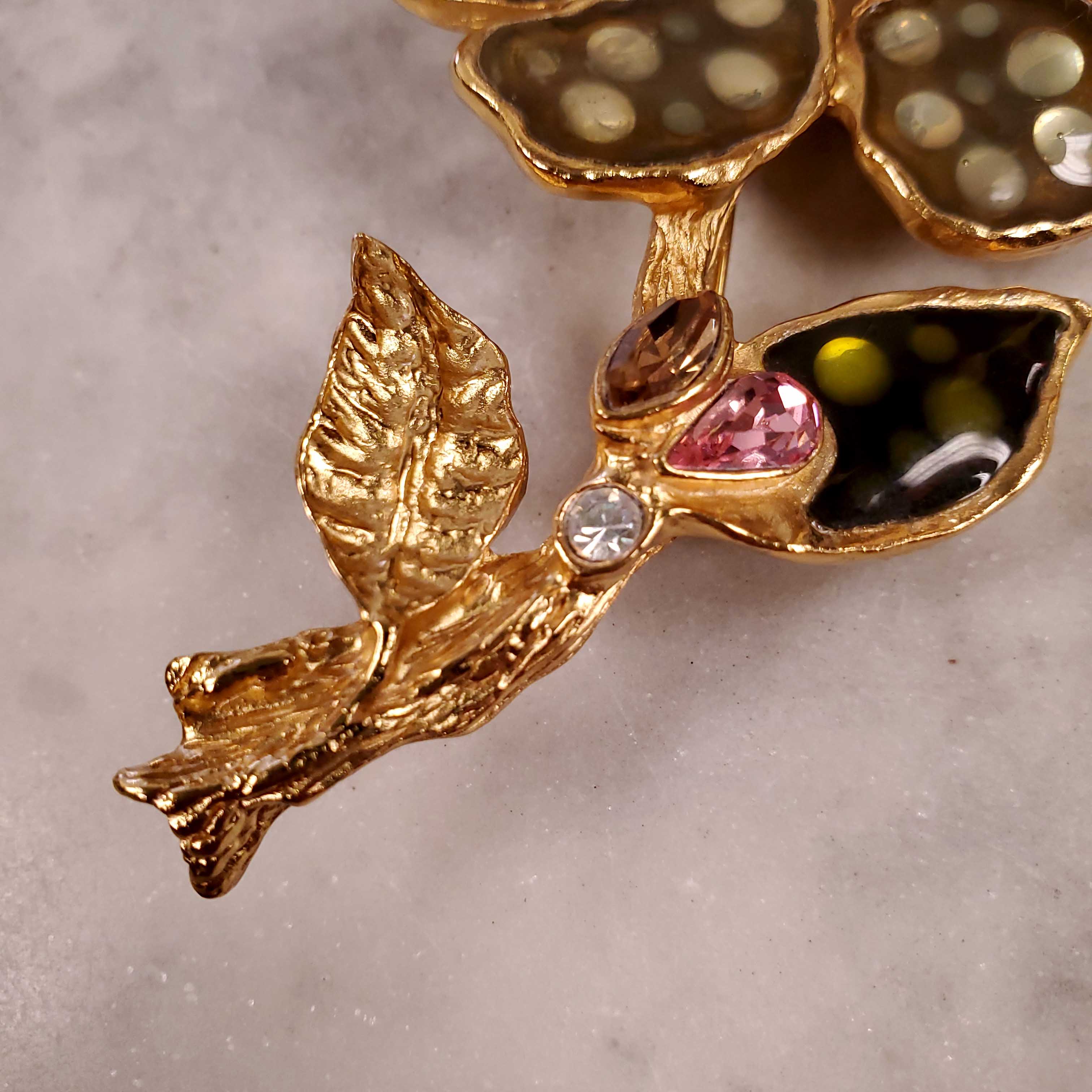 CHRISTIAN LACROIX YELLOW AND GREEN ENAMEL FLOWER PIN