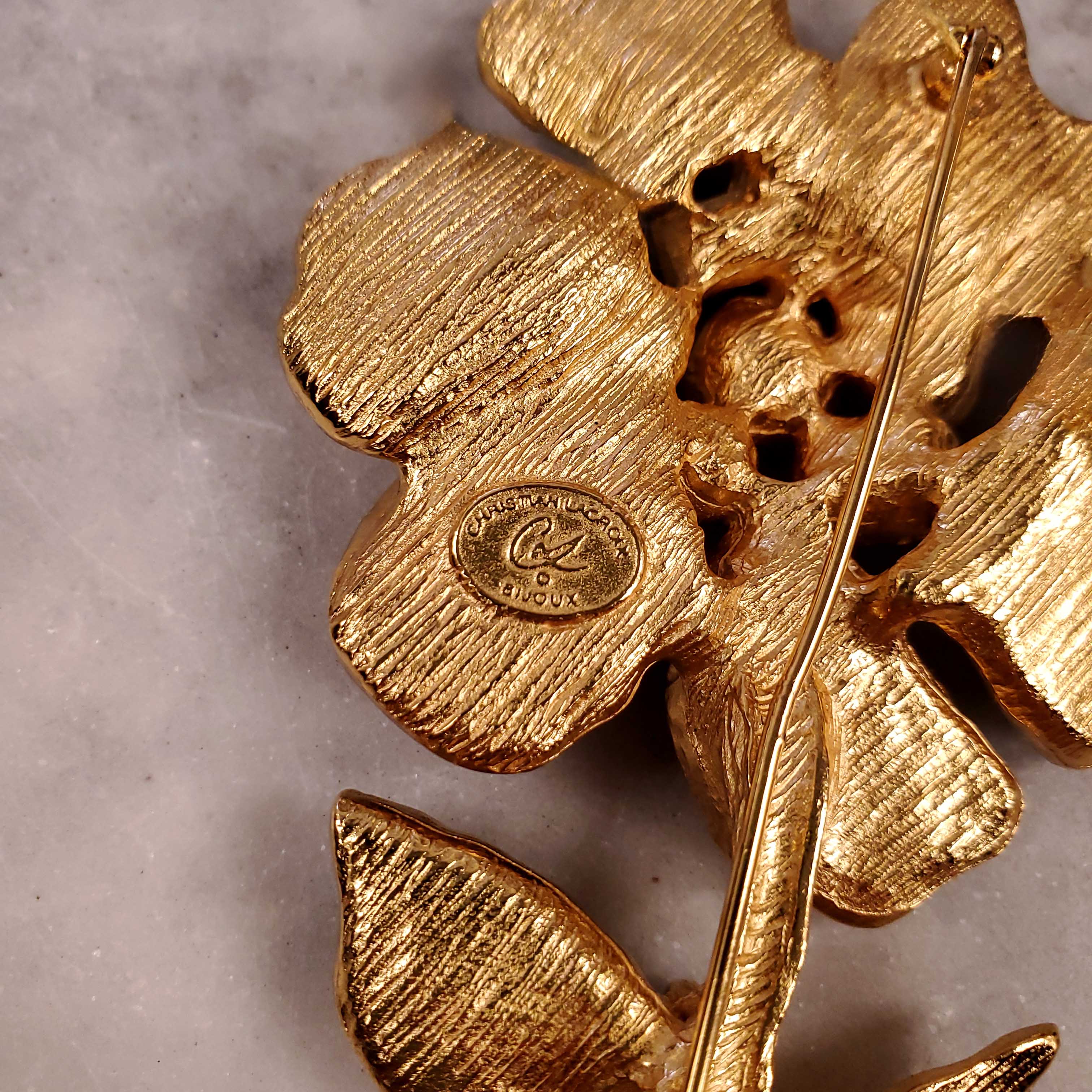 CHRISTIAN LACROIX YELLOW AND GREEN ENAMEL FLOWER PIN