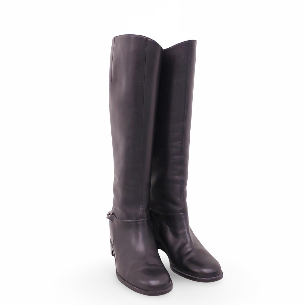 CHRISTIAN LOUBOUTIN BLACK BOOTS WITH CHAIN DETAIL - SIZE 36