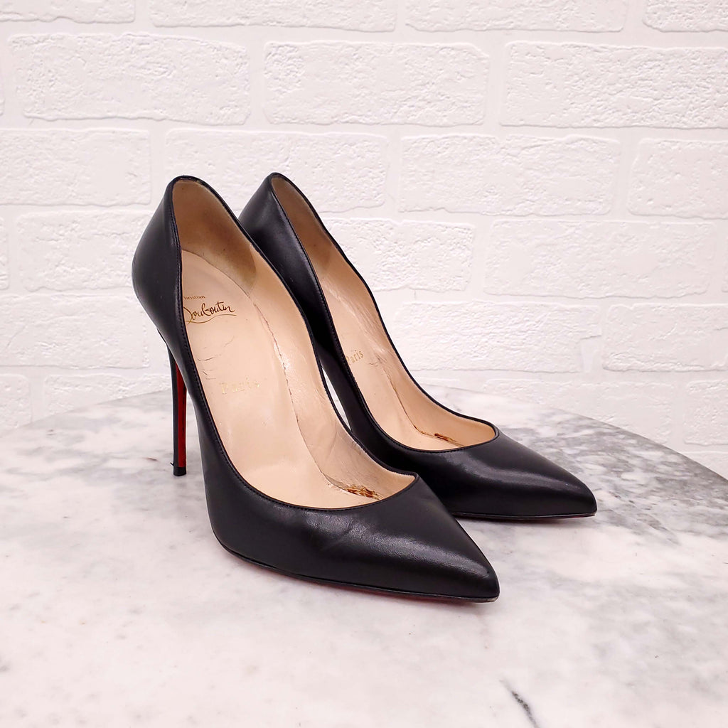 CHRISTIAN LOUBOUTIN BLACK LEATHER HEELS 110 MM - SIZE 38