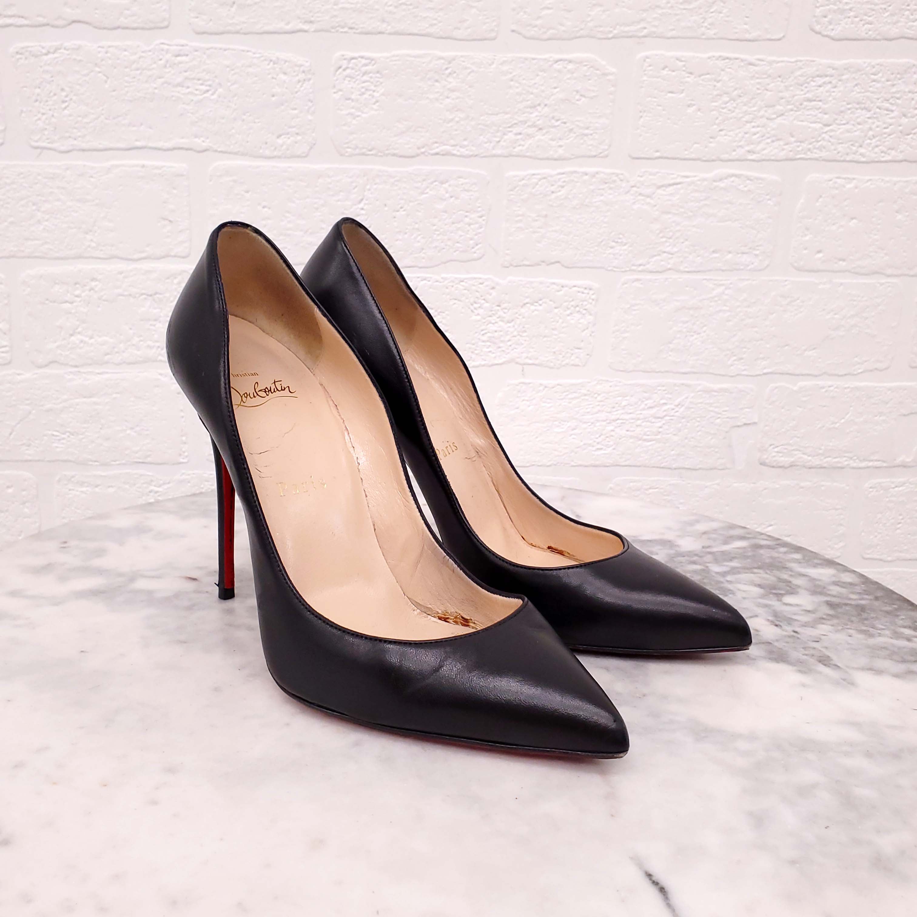 CHRISTIAN LOUBOUTIN BLACK LEATHER HEELS 110 MM - SIZE 38